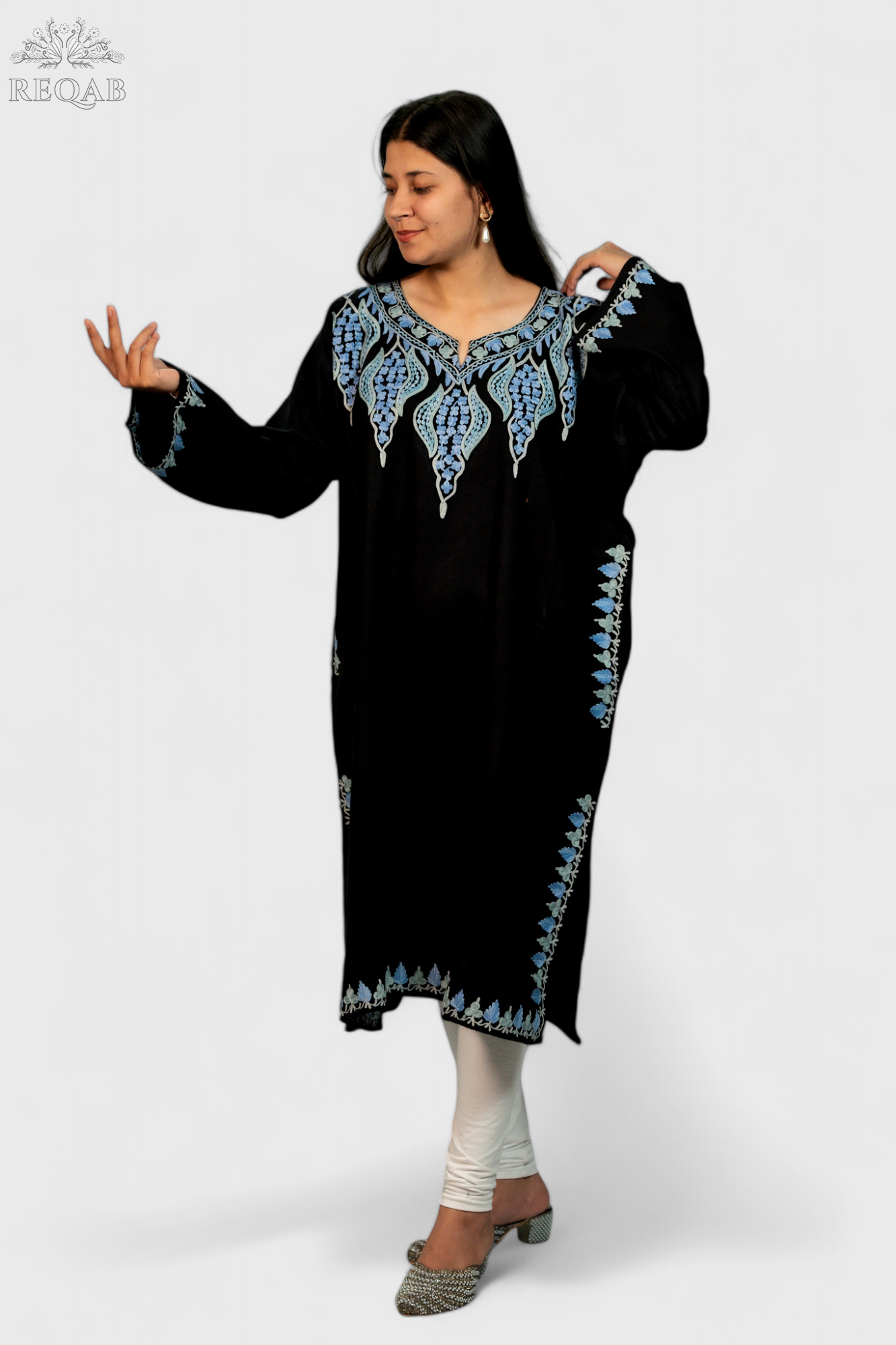 Marshland Black Pheran with Aari Embroidery