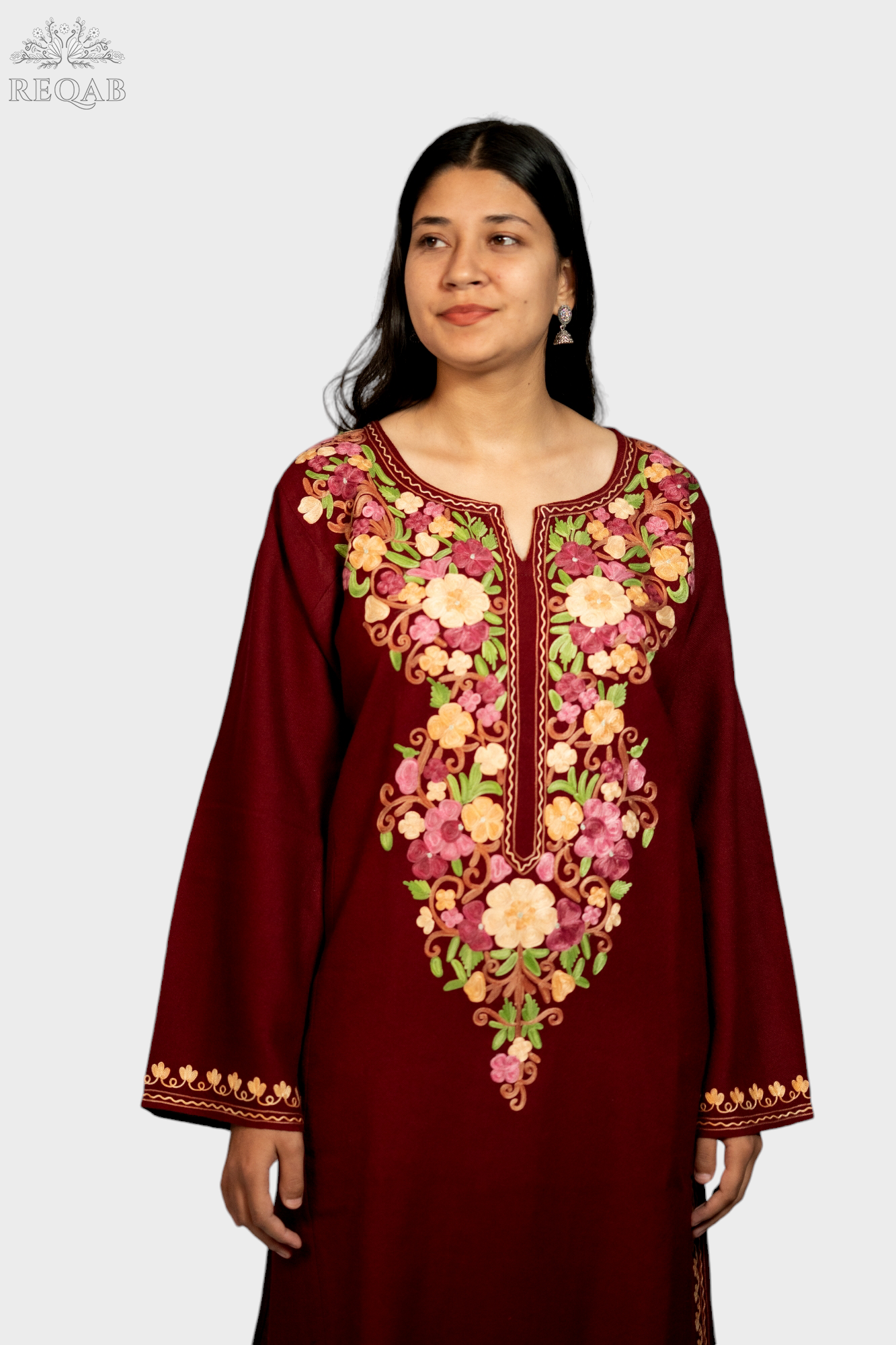 Red Oxide Pheran with Aari Embroidery