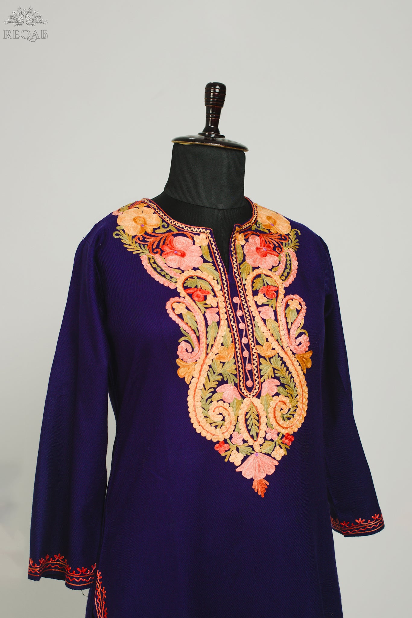 Blackcurrant Cashmilon Kurti with Aari Embroidery