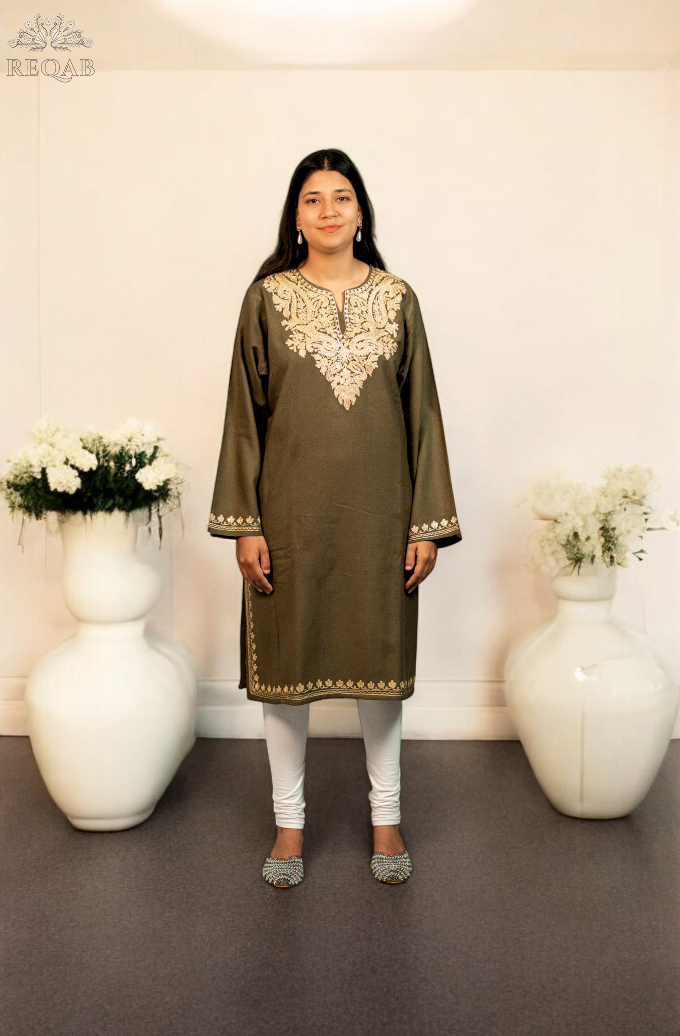 Spice Brown Pheran with Zari Embroidery