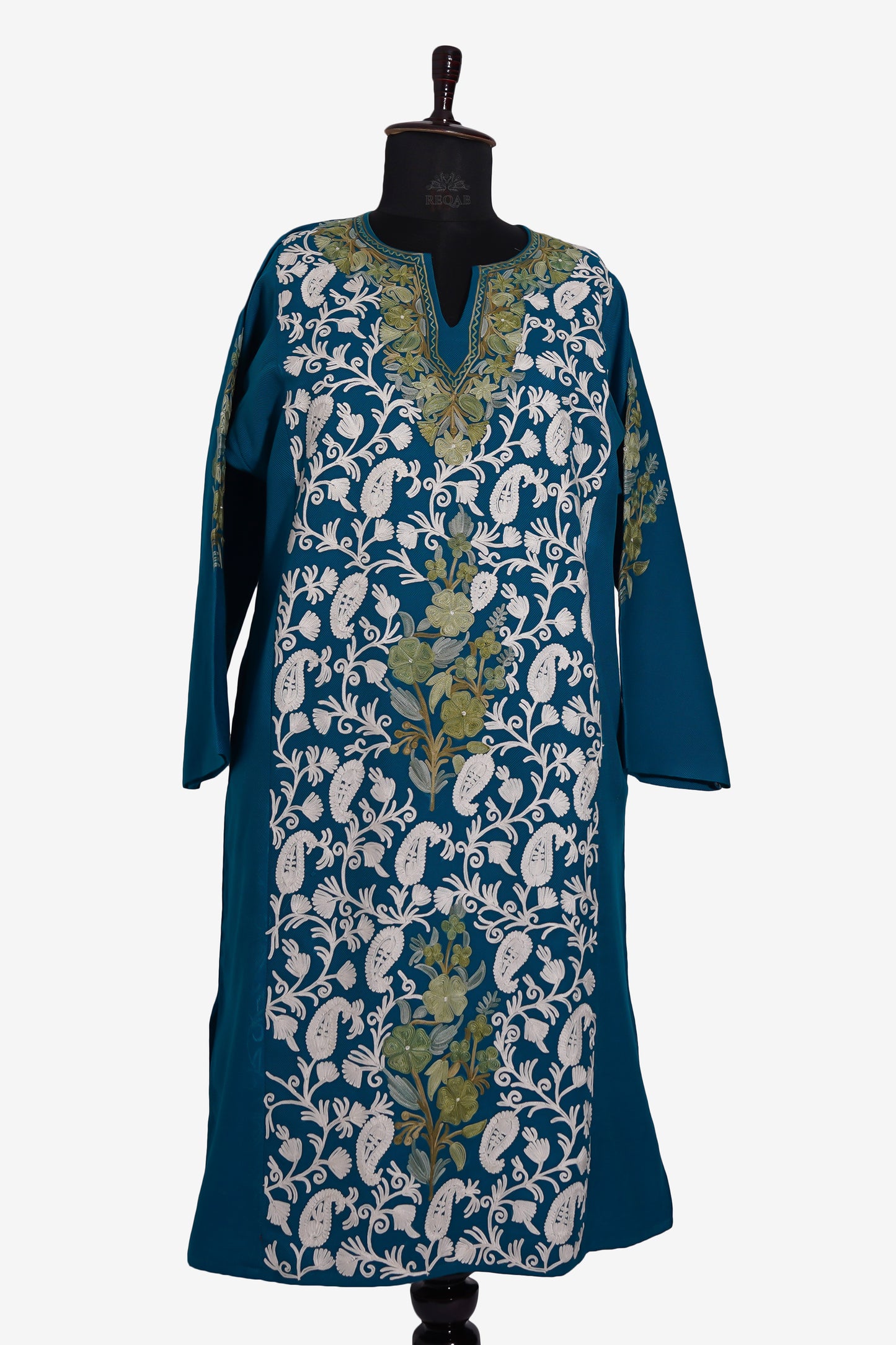 Prussian Blue Pheran with Aari Embroidery