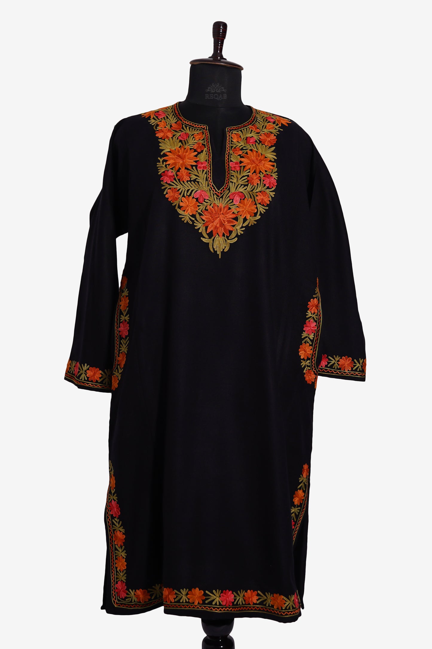 Chinese Black Pheran with Aari Embroidery
