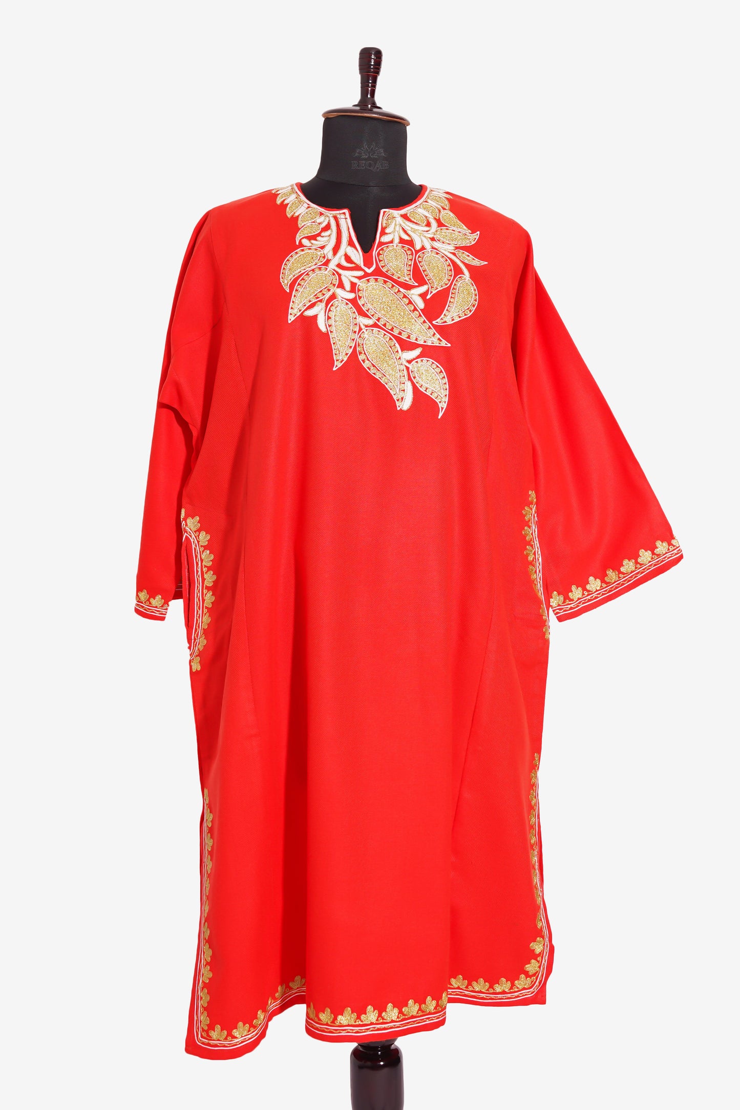 Deep Carmine Pink Pheran with Zari Embroidery