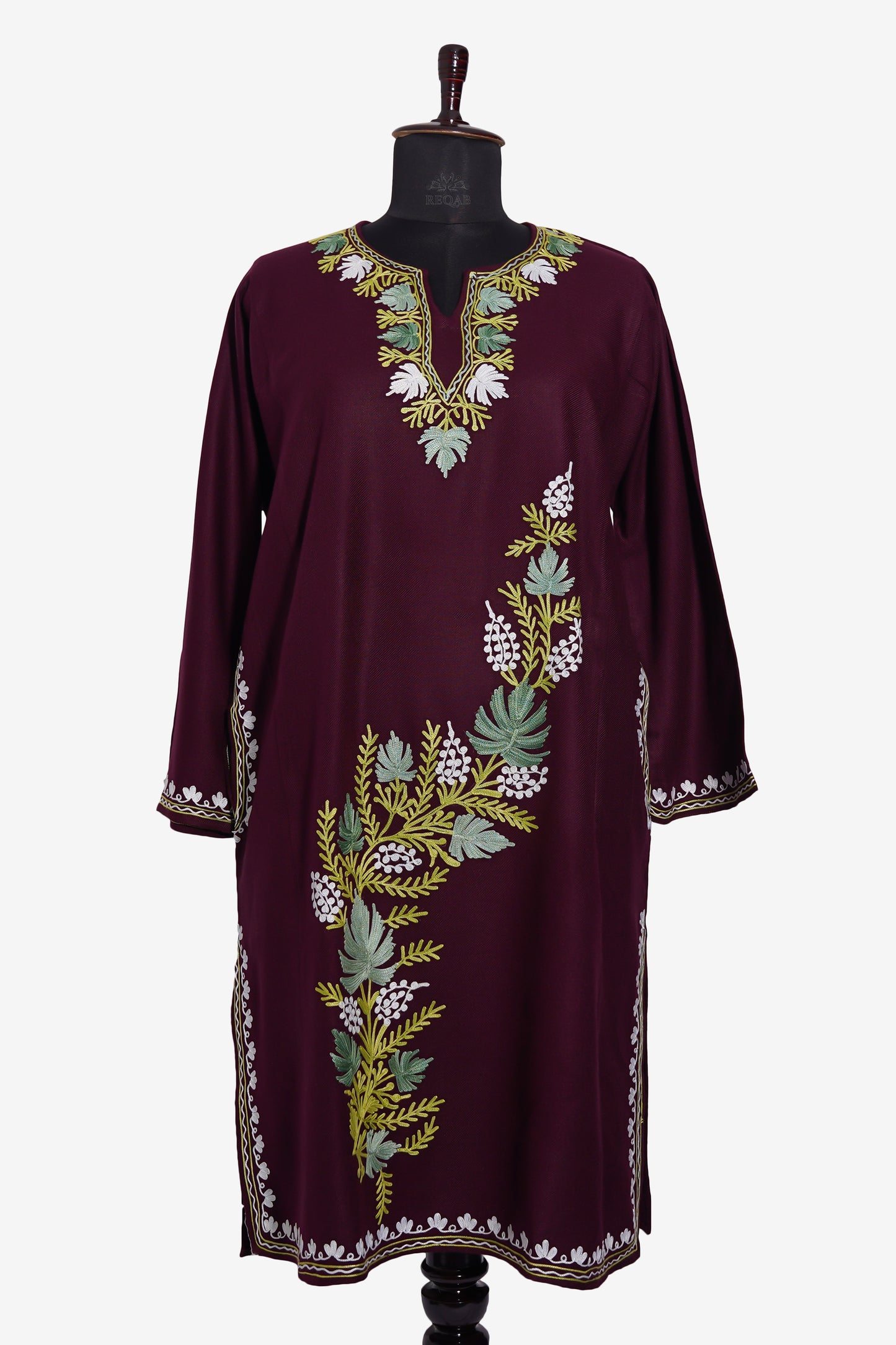 Crimson Petal Pheran with Aari Embroidery