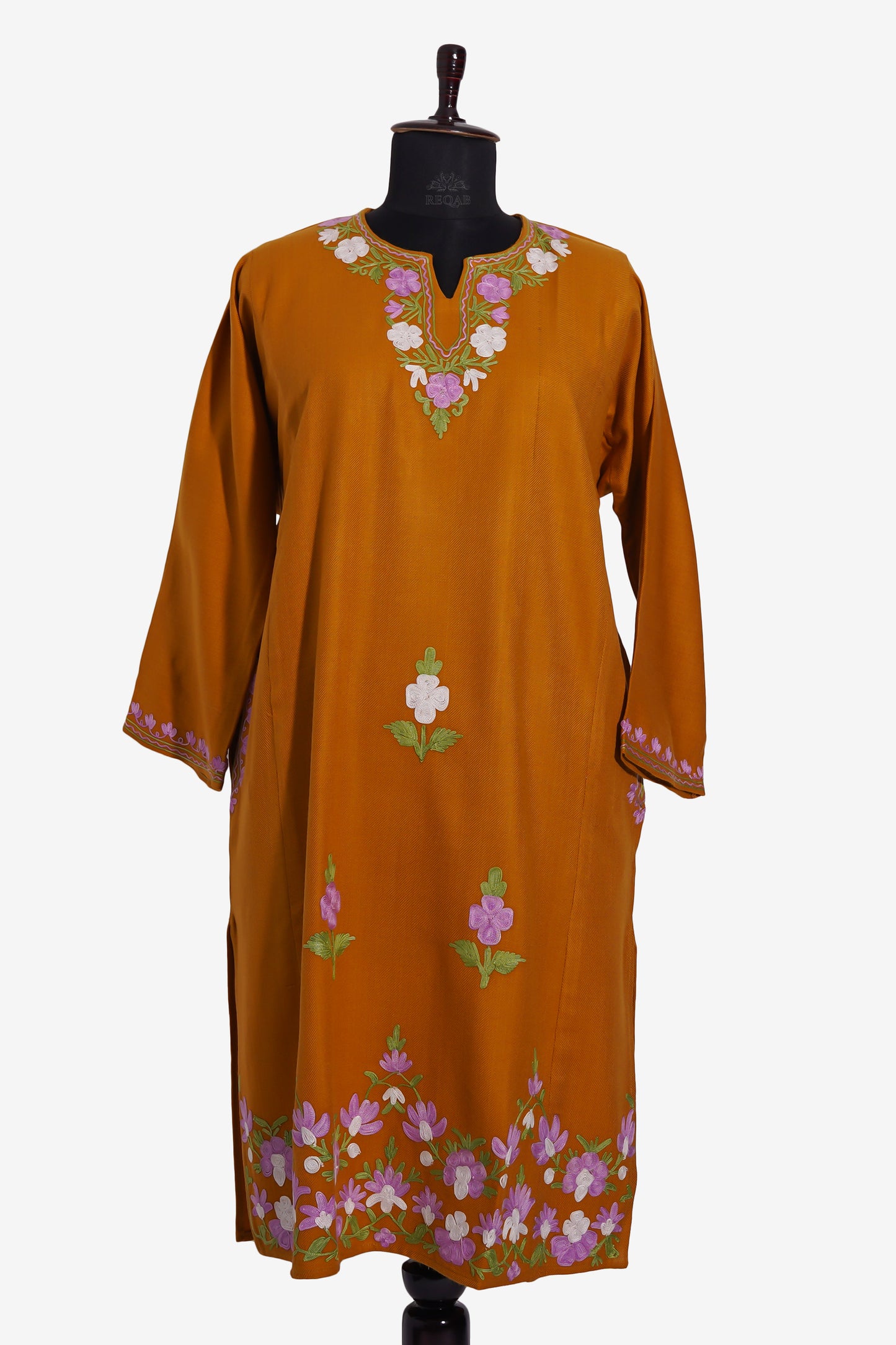 Harvest Gold Pheran with Aari Embroidery