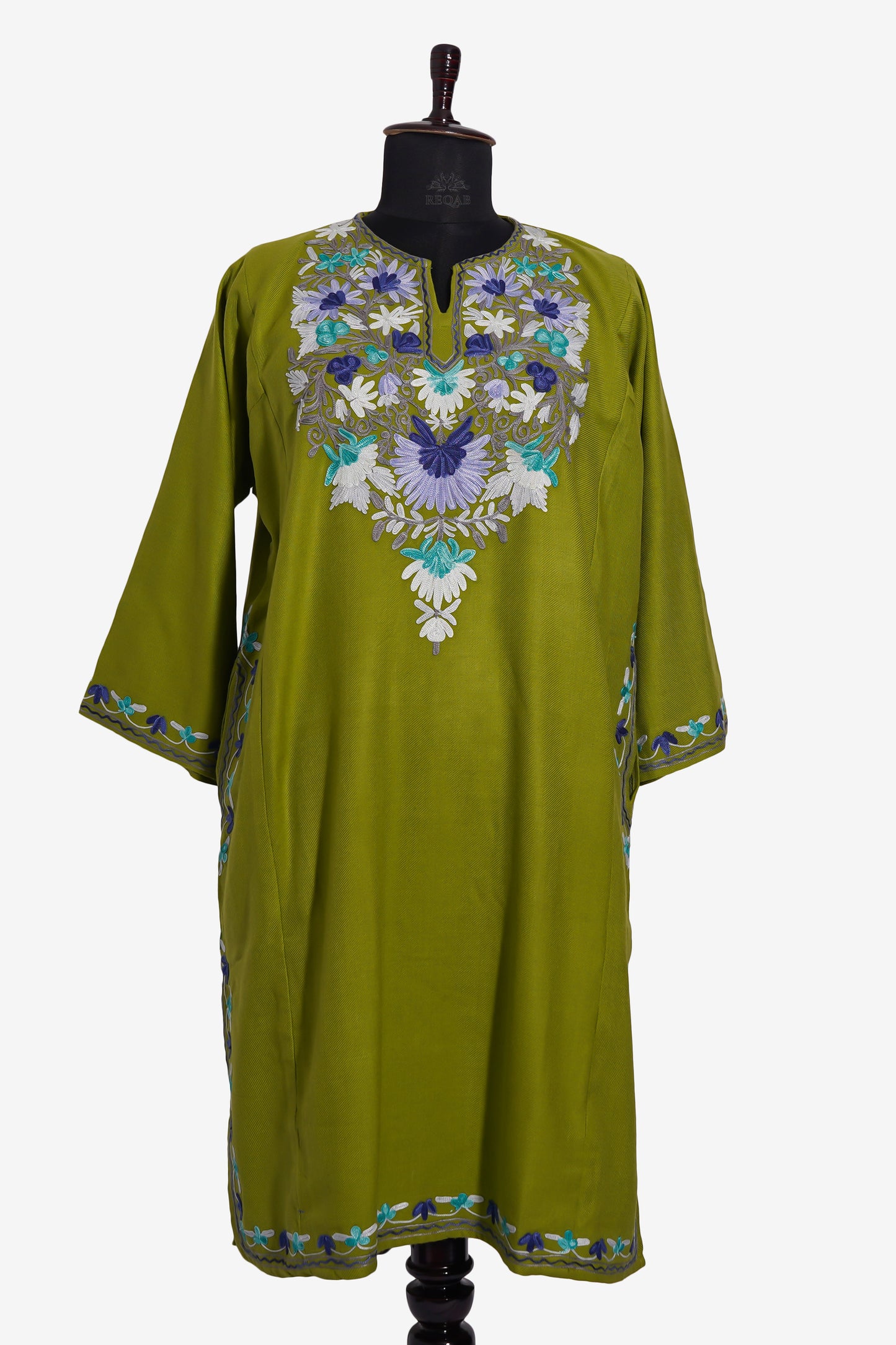Olive Pheran with Aari Embroidery