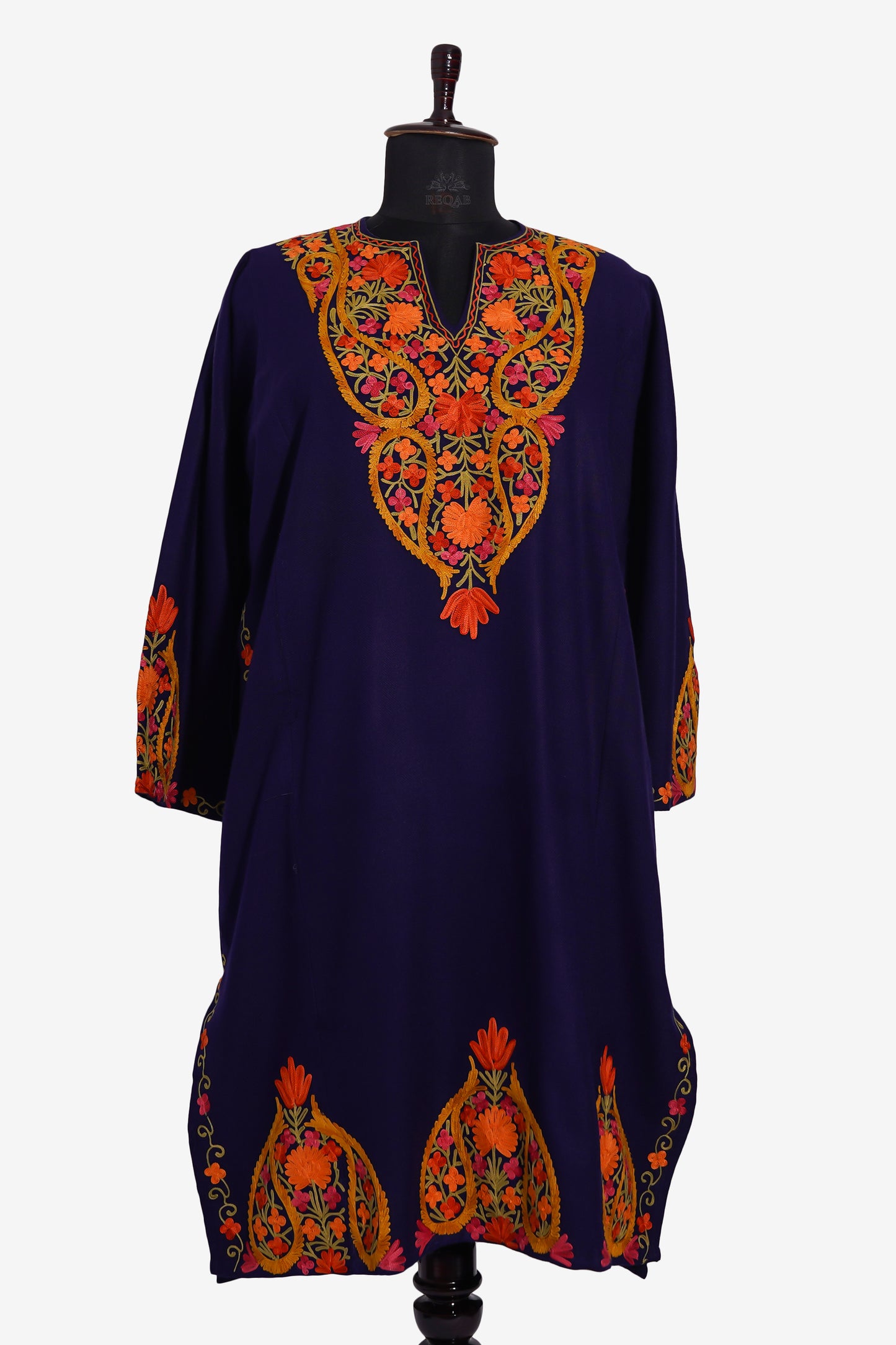 Dark Gunmetal Pheran with Aari Embroidery