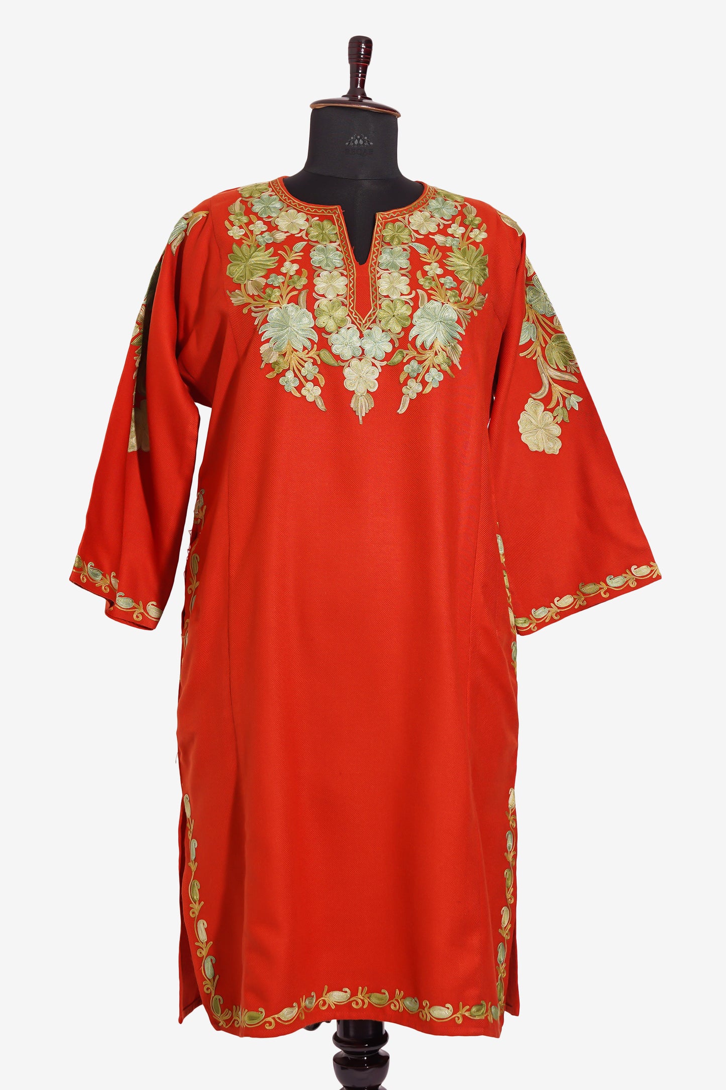 Vermilion Pheran with Aari Embroidery