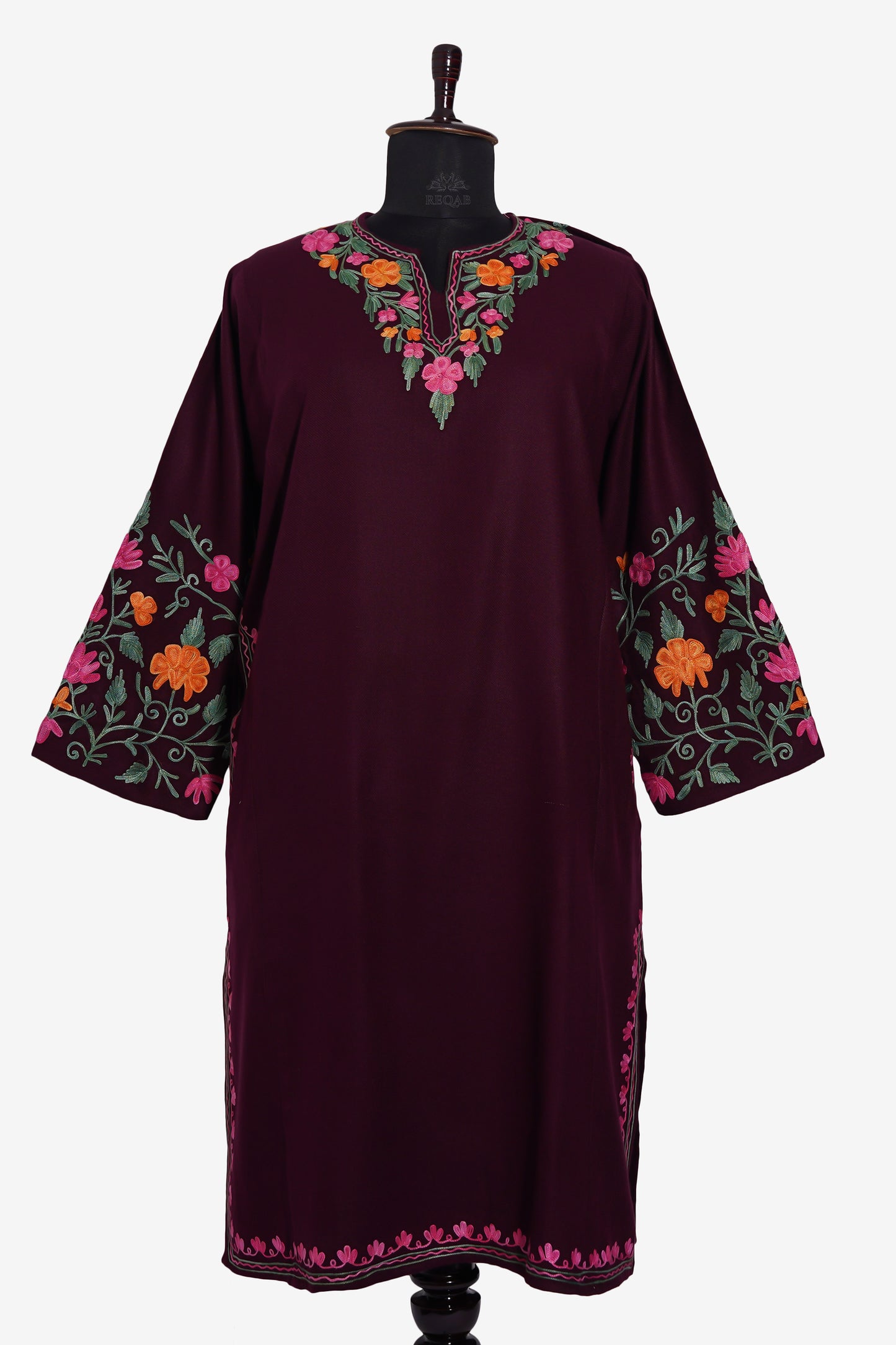 Crimson Canopy Pheran with Aari Embroidery