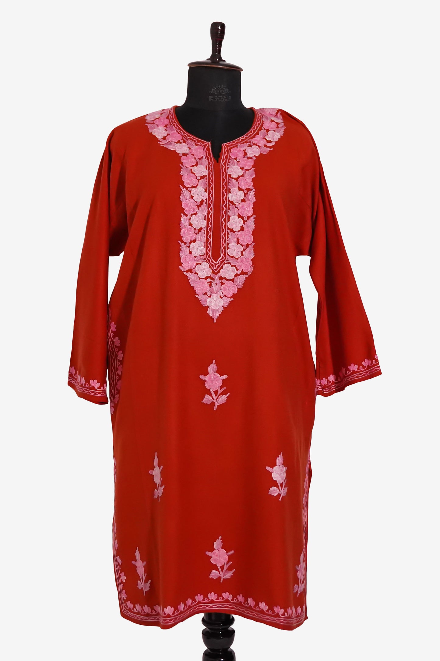 Crimson Sunset Pheran with Aari Embroidery