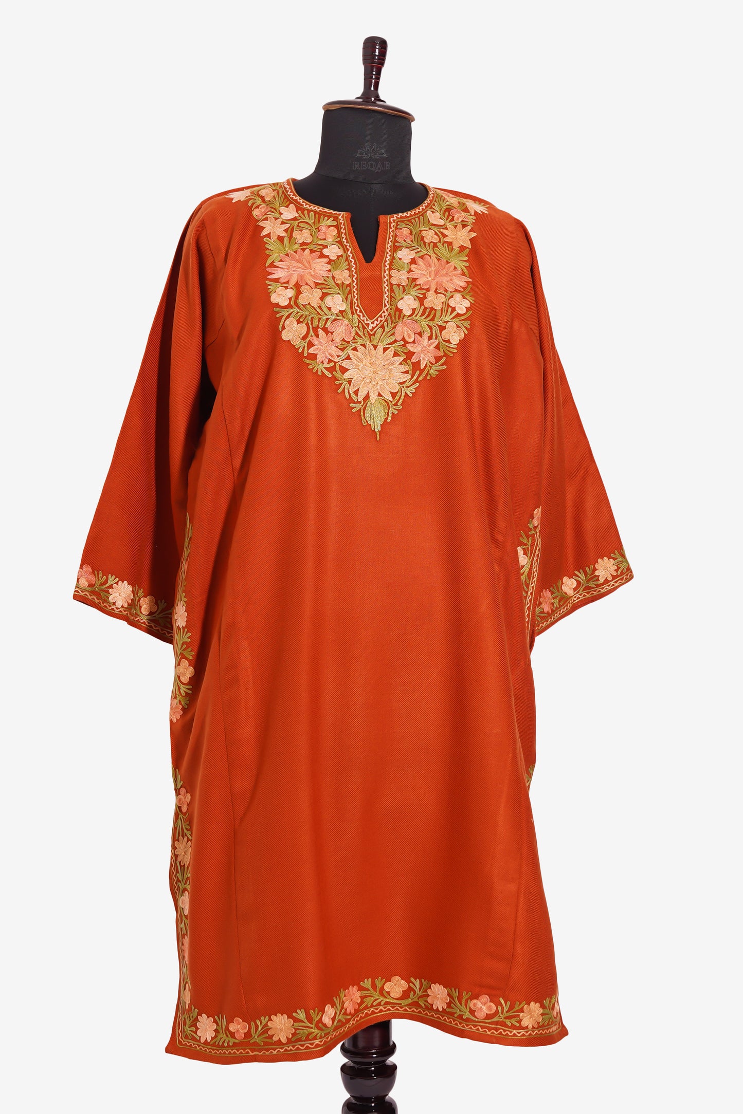 Flame Brown Pheran with Aari Embroidery