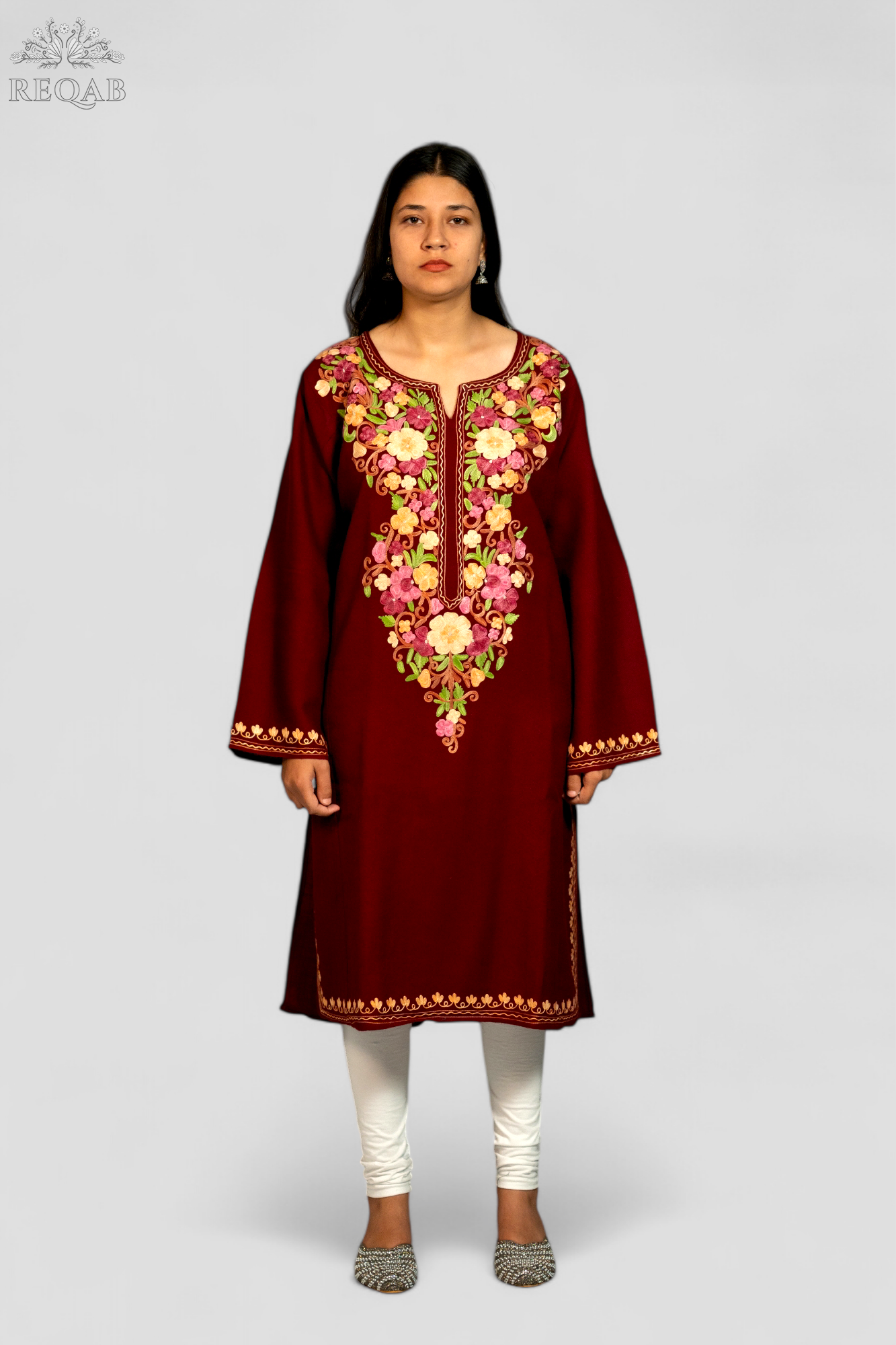 Red Oxide Pheran with Aari Embroidery