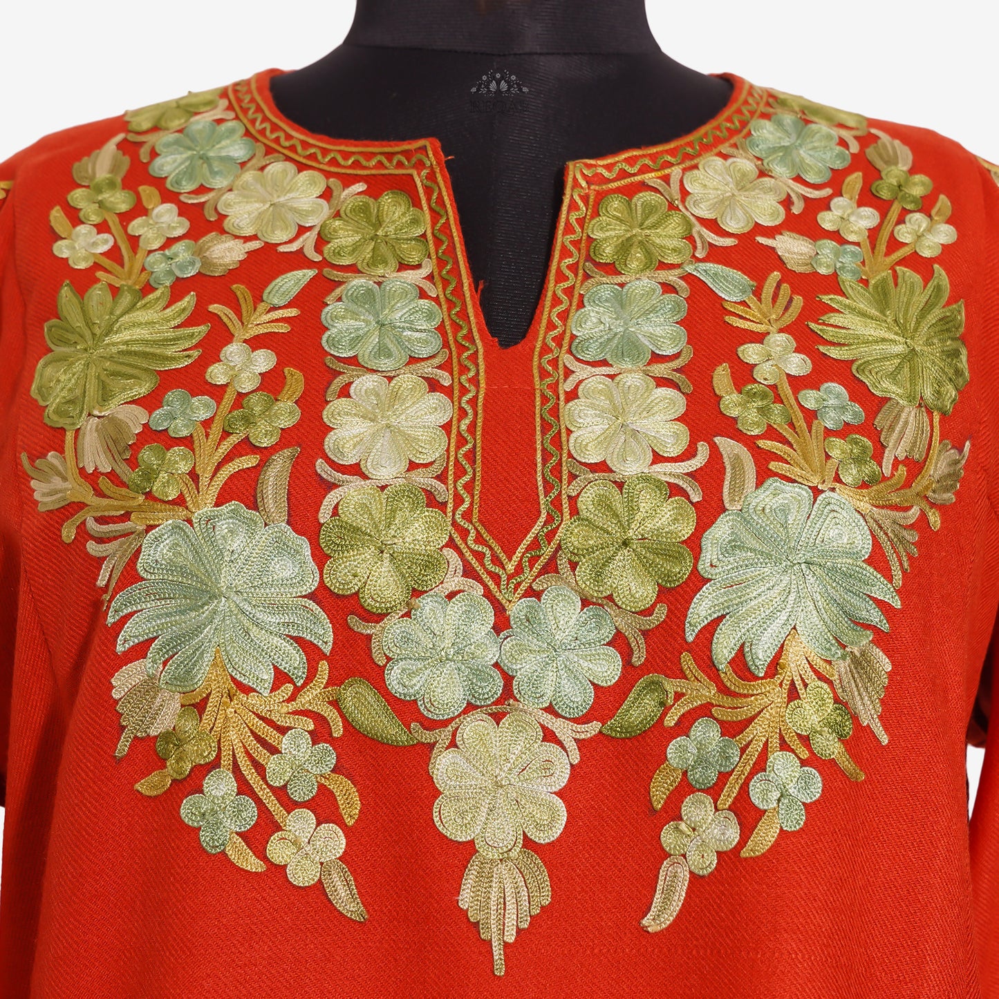 Vermilion Pheran with Aari Embroidery