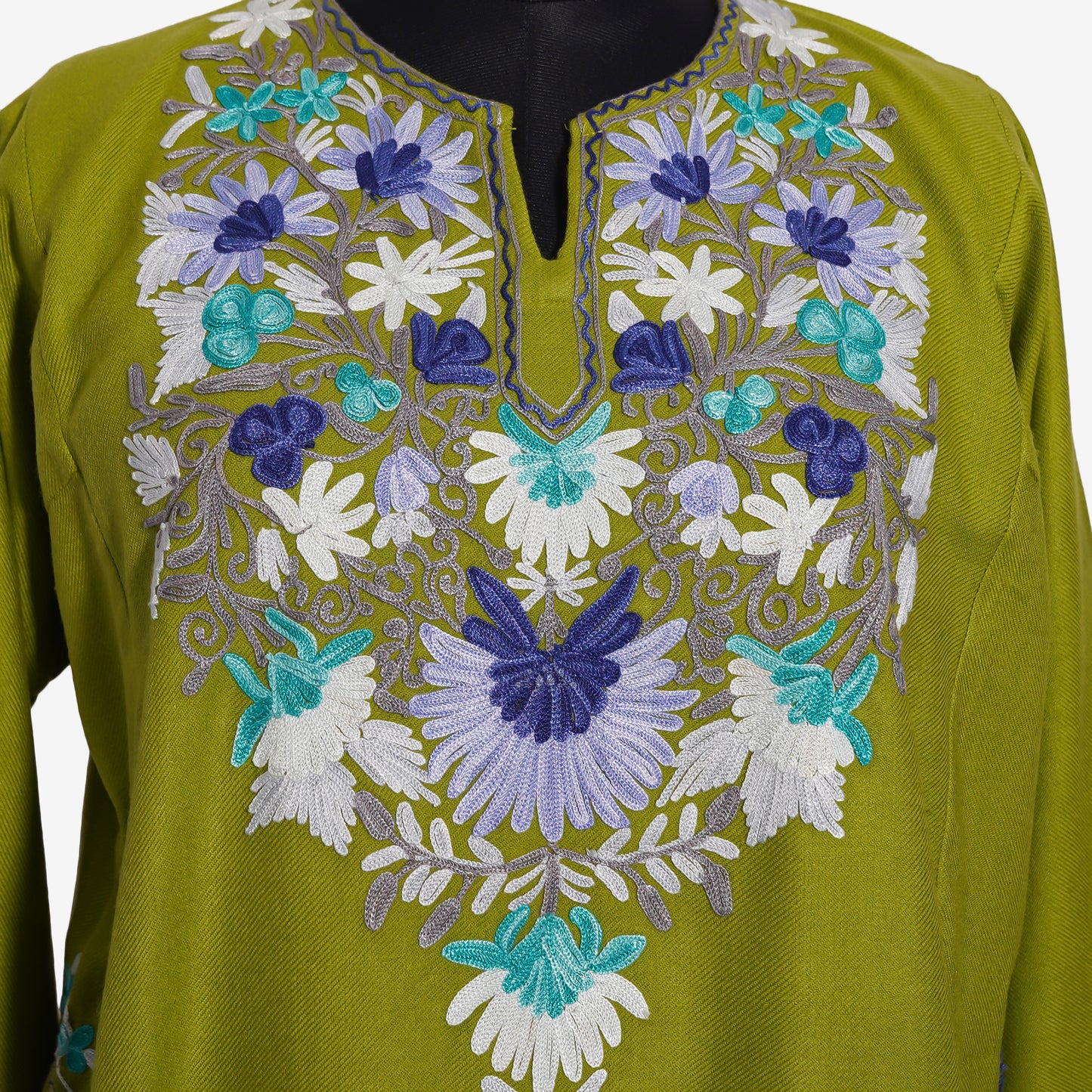 Olive Pheran with Aari Embroidery