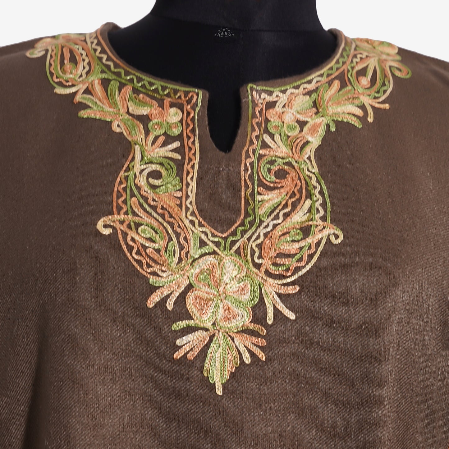Rustic Oak Pheran with Aari Embroidery