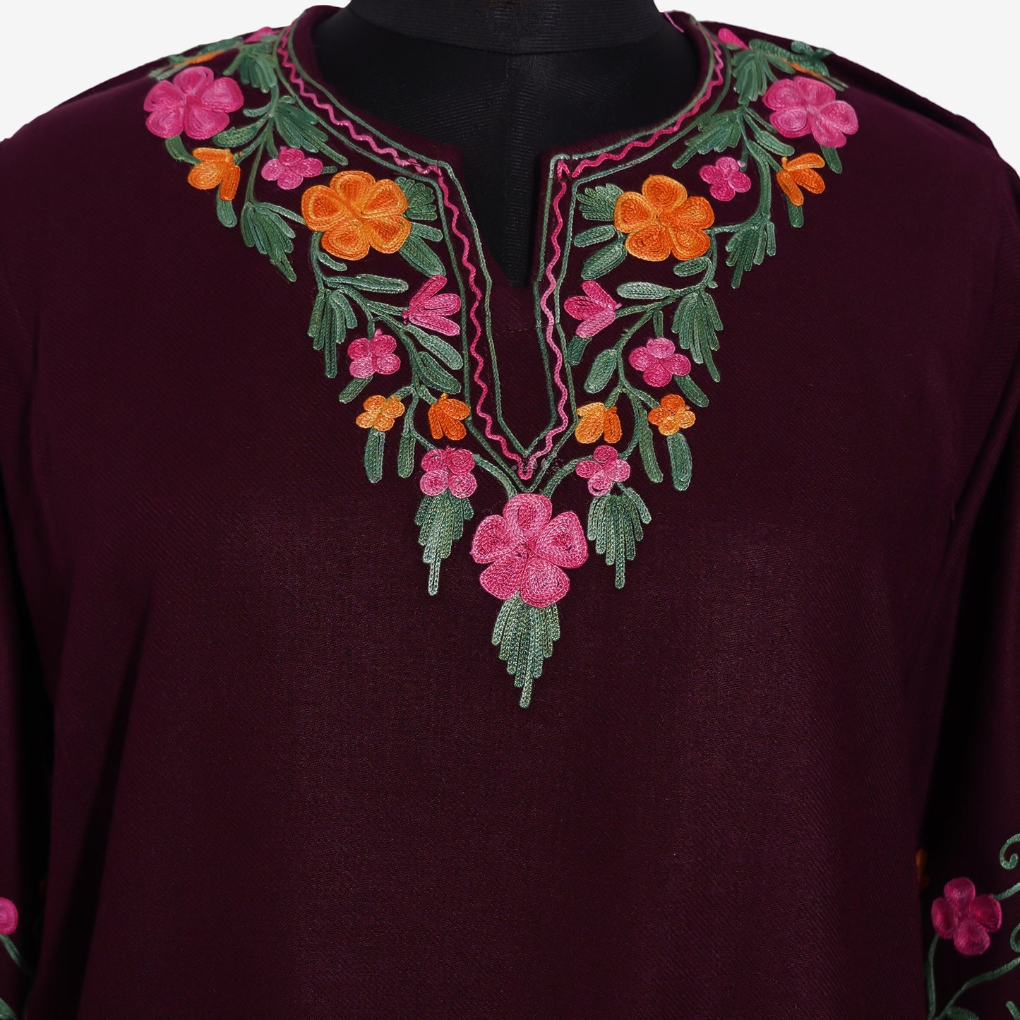Crimson Canopy Pheran with Aari Embroidery