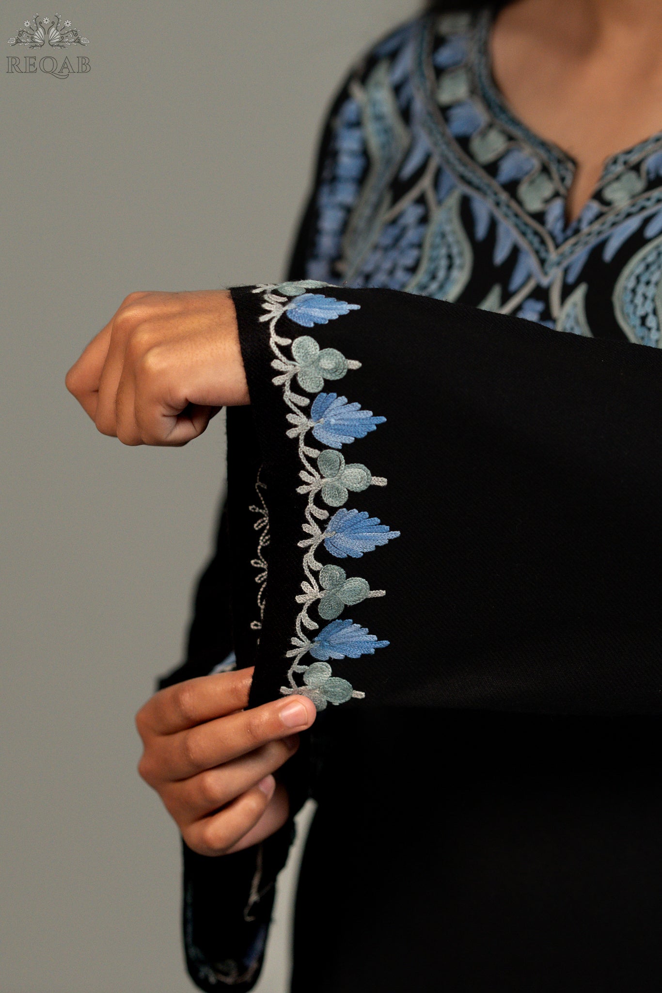 Marshland Black Pheran with Aari Embroidery