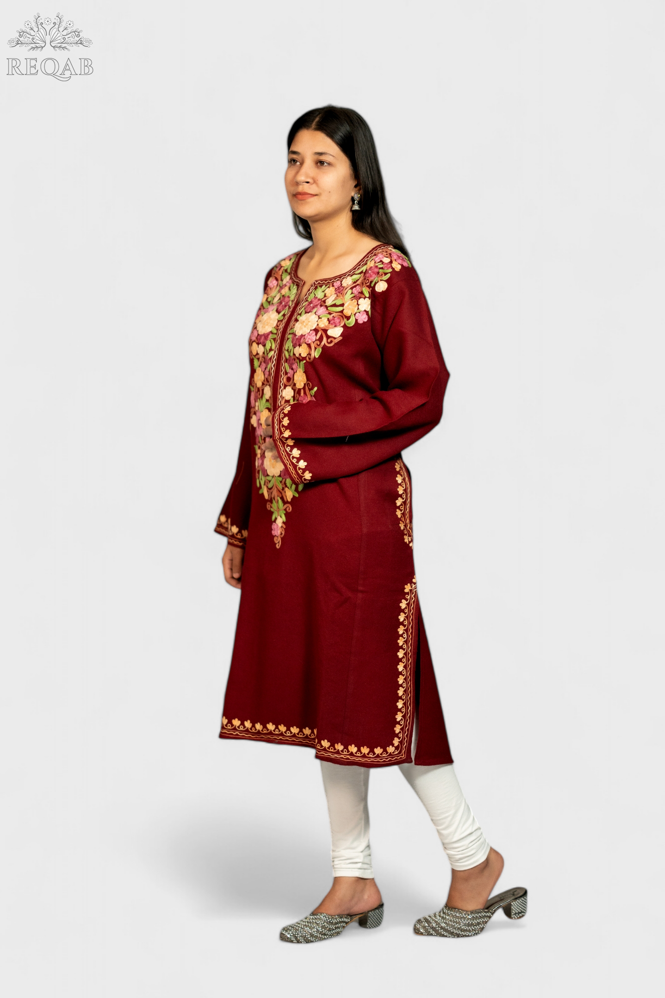 Red Oxide Pheran with Aari Embroidery