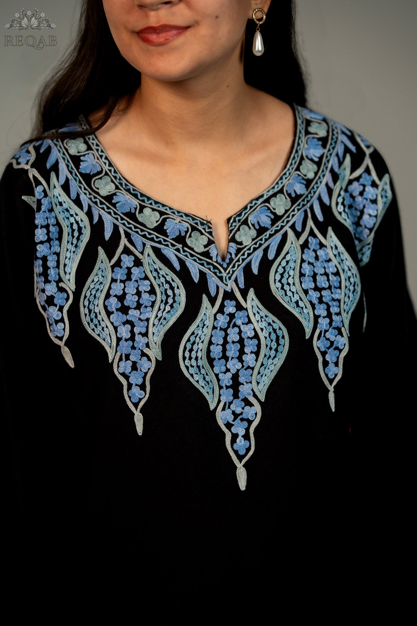 Marshland Black Pheran with Aari Embroidery