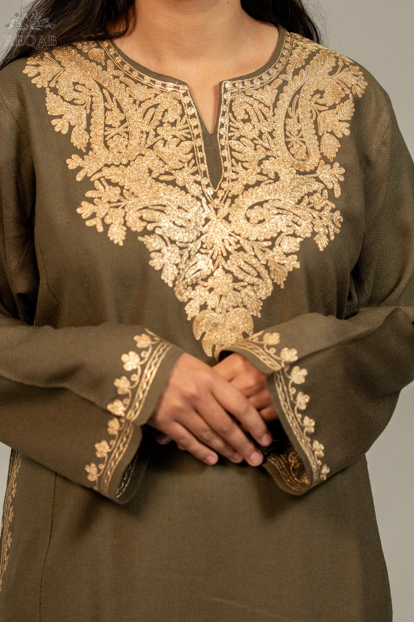 Spice Brown Pheran with Zari Embroidery