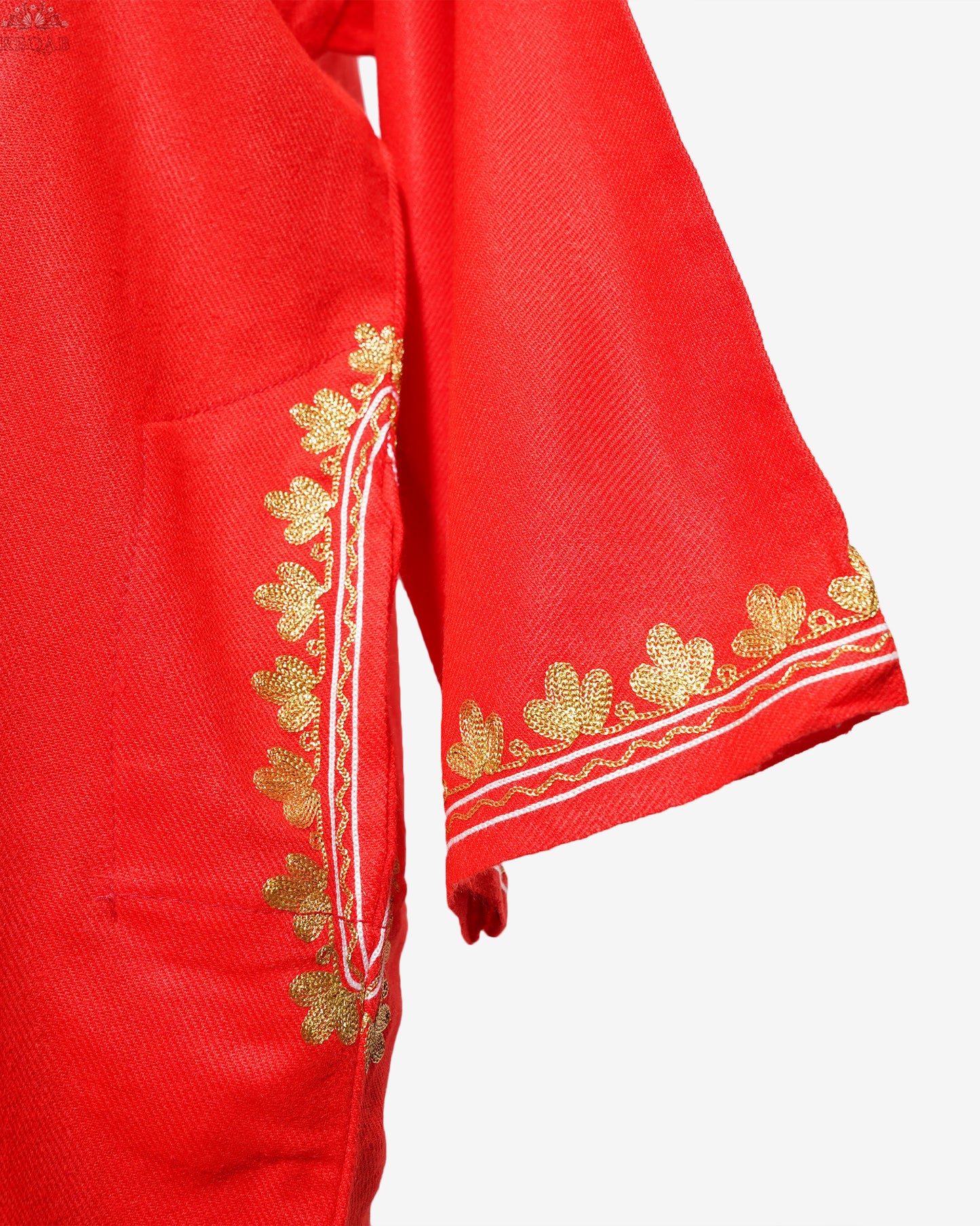 Deep Carmine Pink Pheran with Zari Embroidery