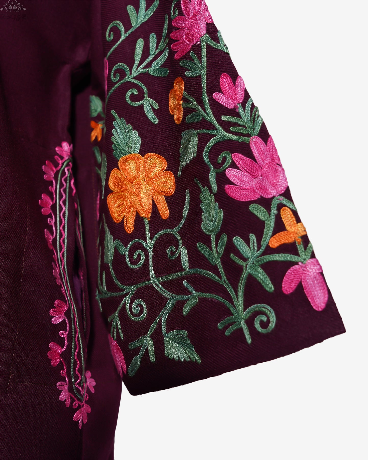 Crimson Canopy Pheran with Aari Embroidery