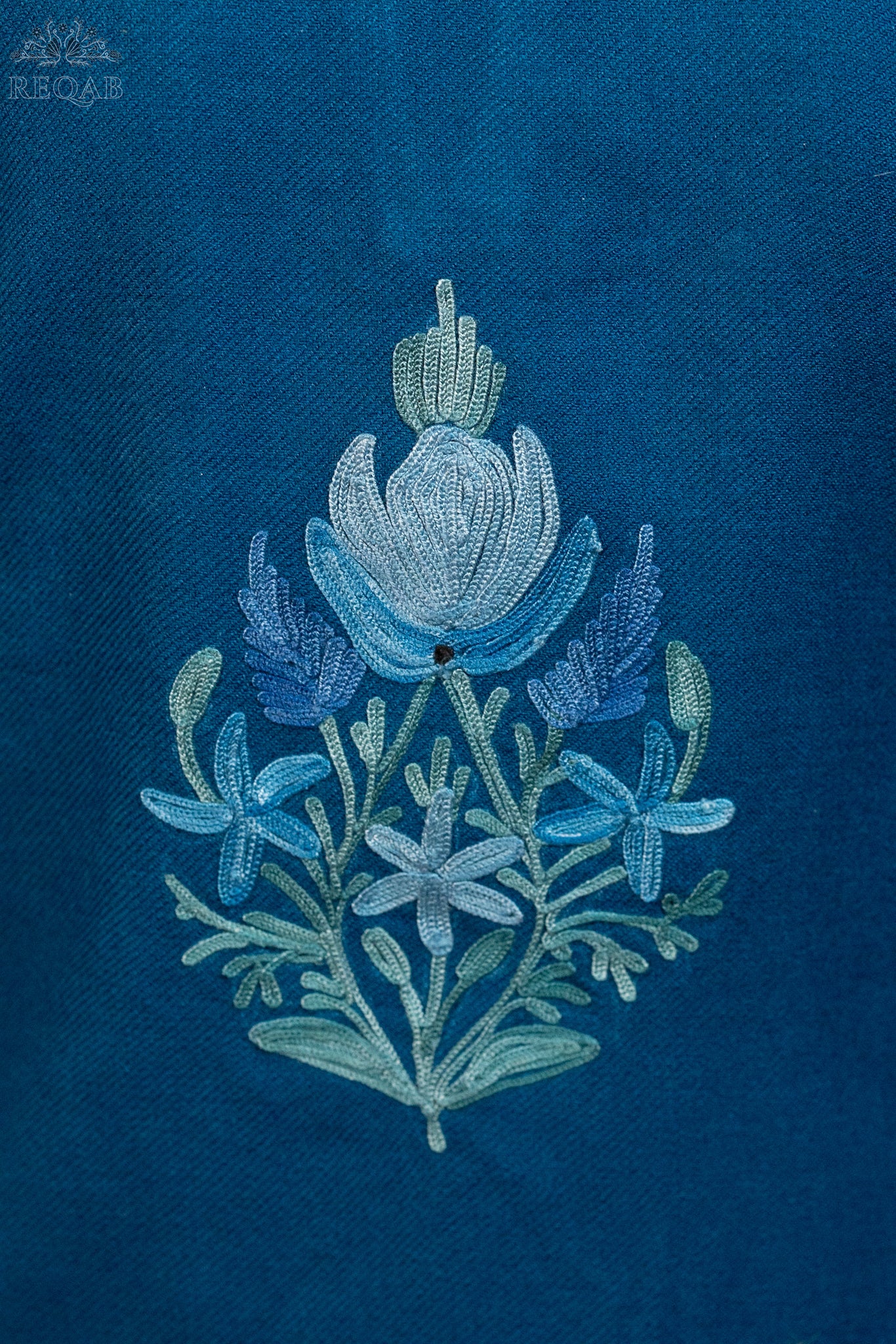 Blue Stone Pheran with Aari Embroidery