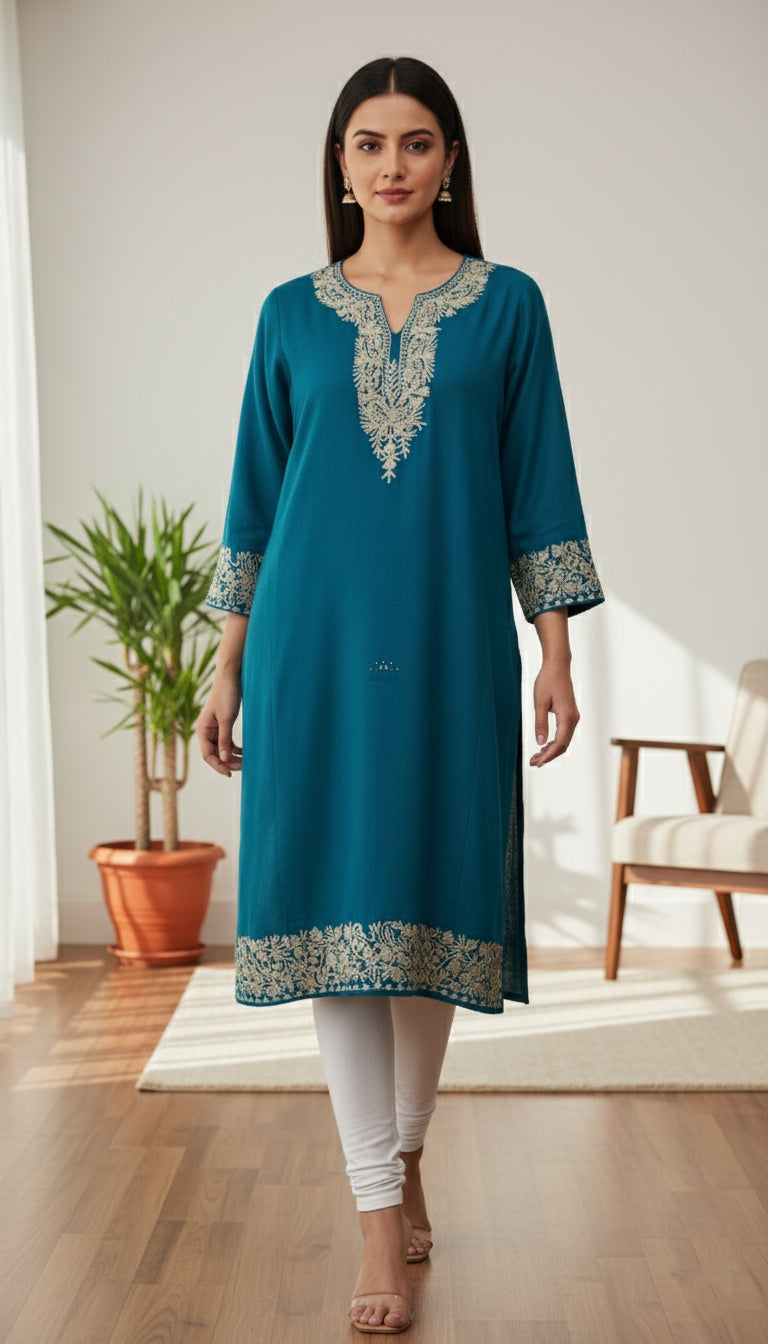 Electric Blue Pheran with Zari Embroidery