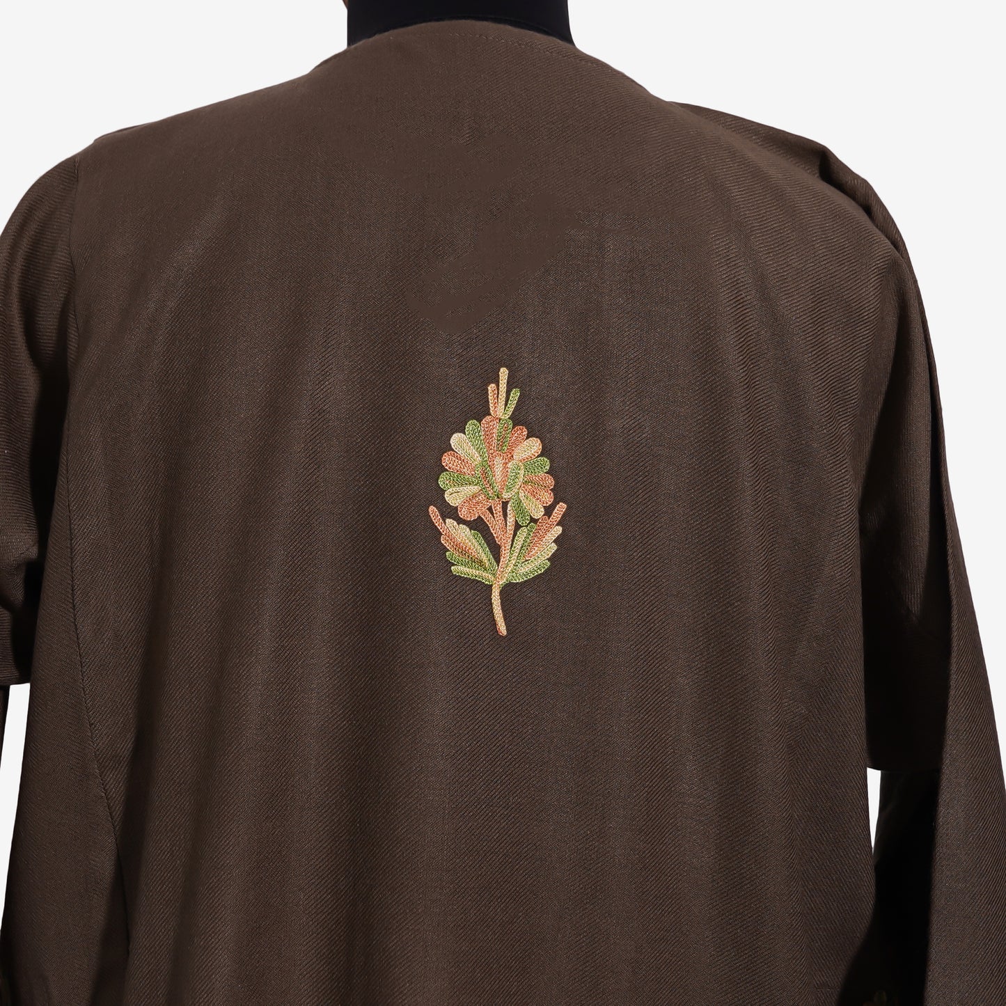 Rustic Oak Pheran with Aari Embroidery