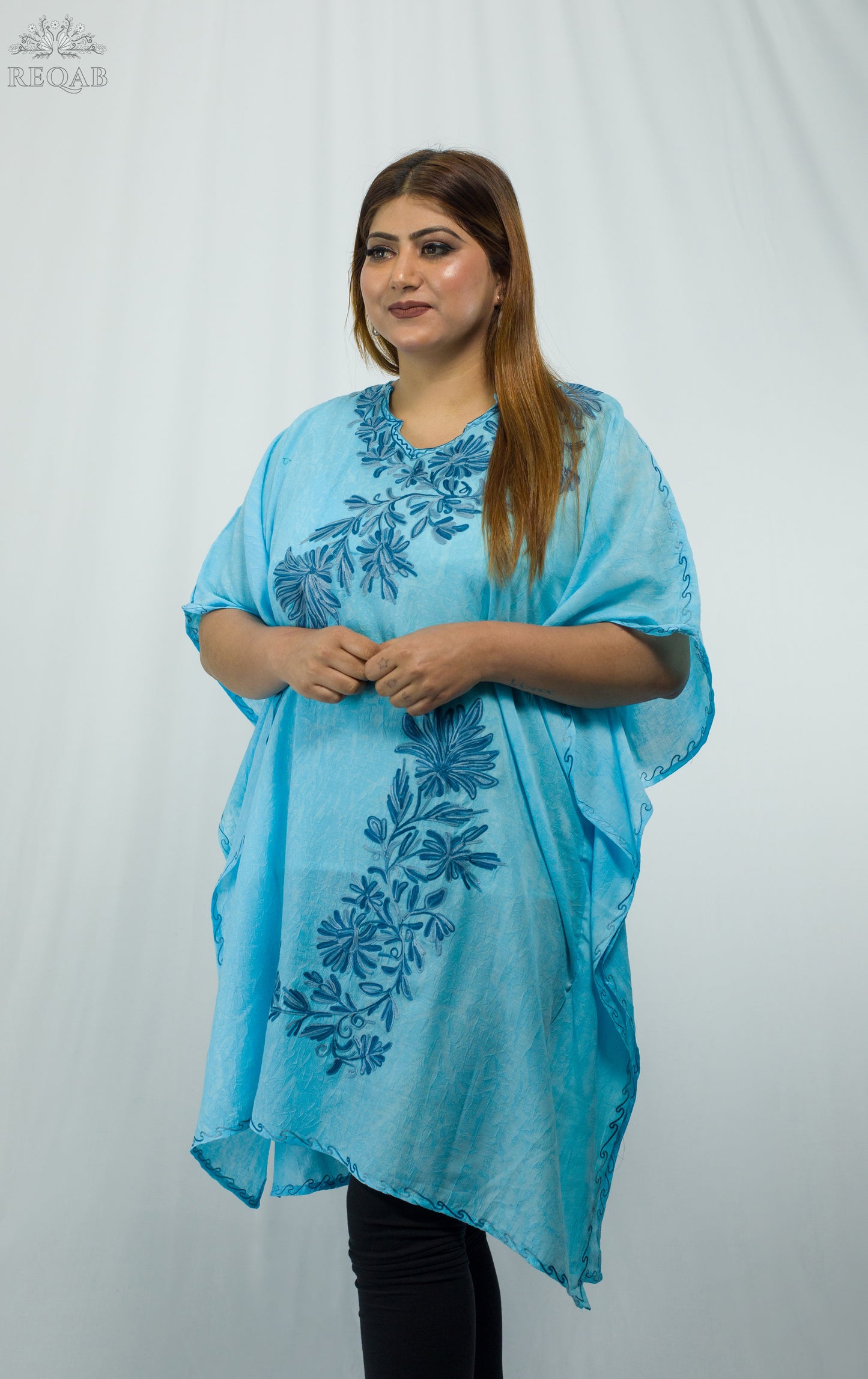 Blizzard Blue Medium Kaftan with Aari Embroidery