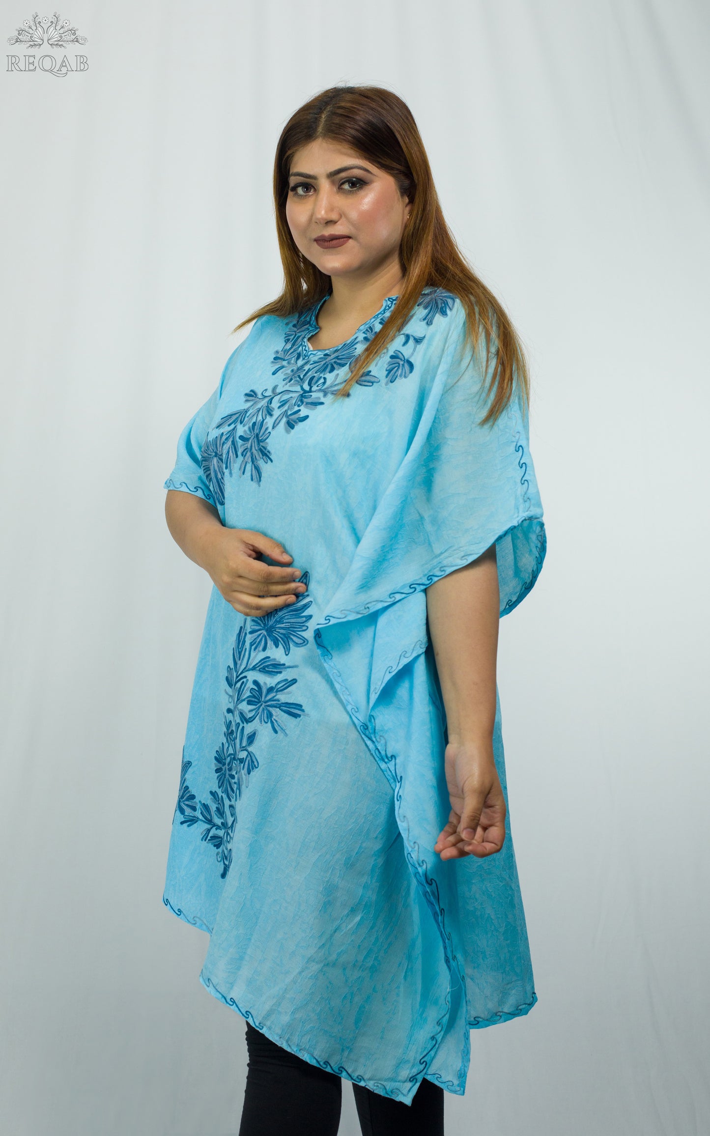 Blizzard Blue Medium Kaftan with Aari Embroidery