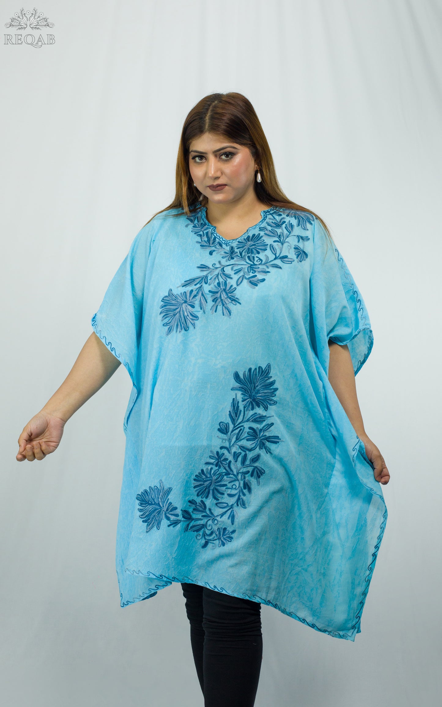 Blizzard Blue Medium Kaftan with Aari Embroidery