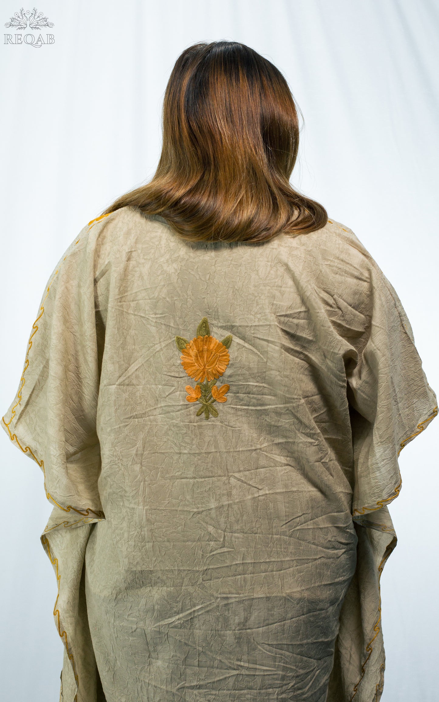 Chino Brown Long Kaftan with Aari Embroidery