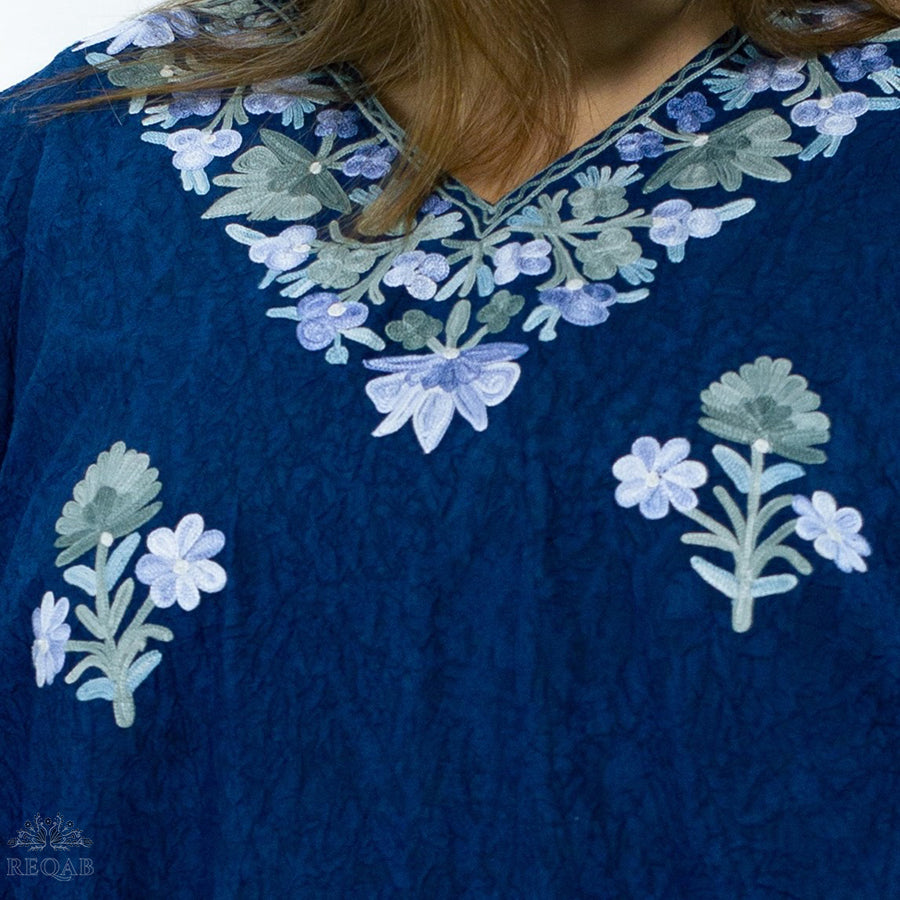 Catalina Blue Long Kaftan with Aari Embroidery
