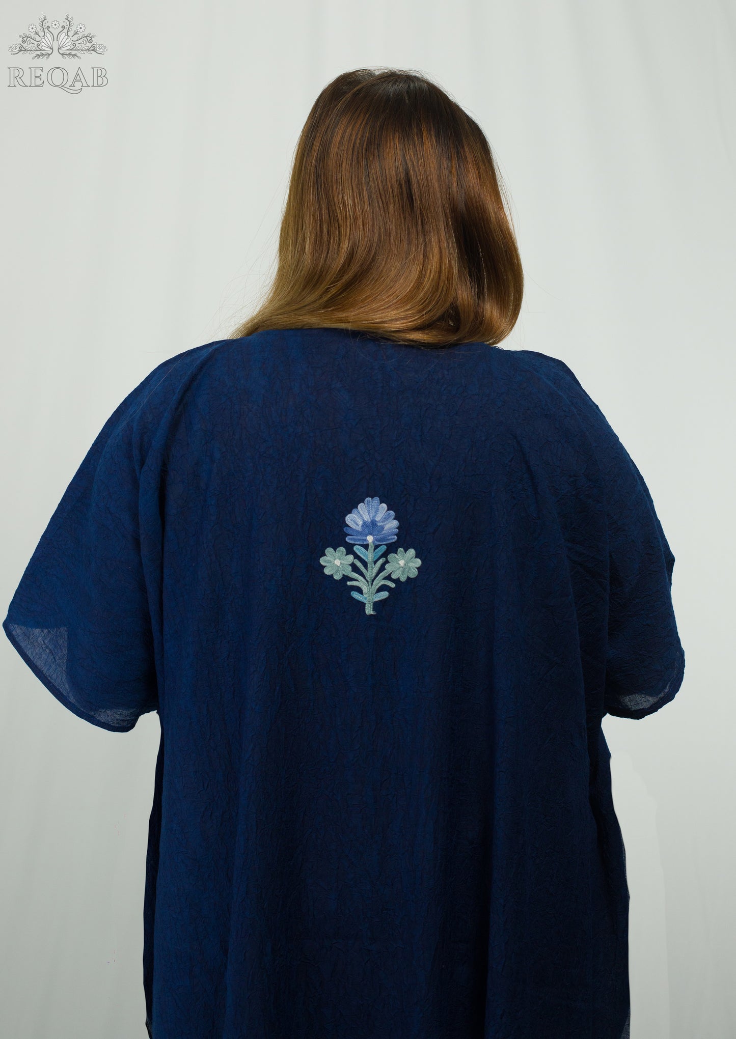 Catalina Blue Long Kaftan with Aari Embroidery