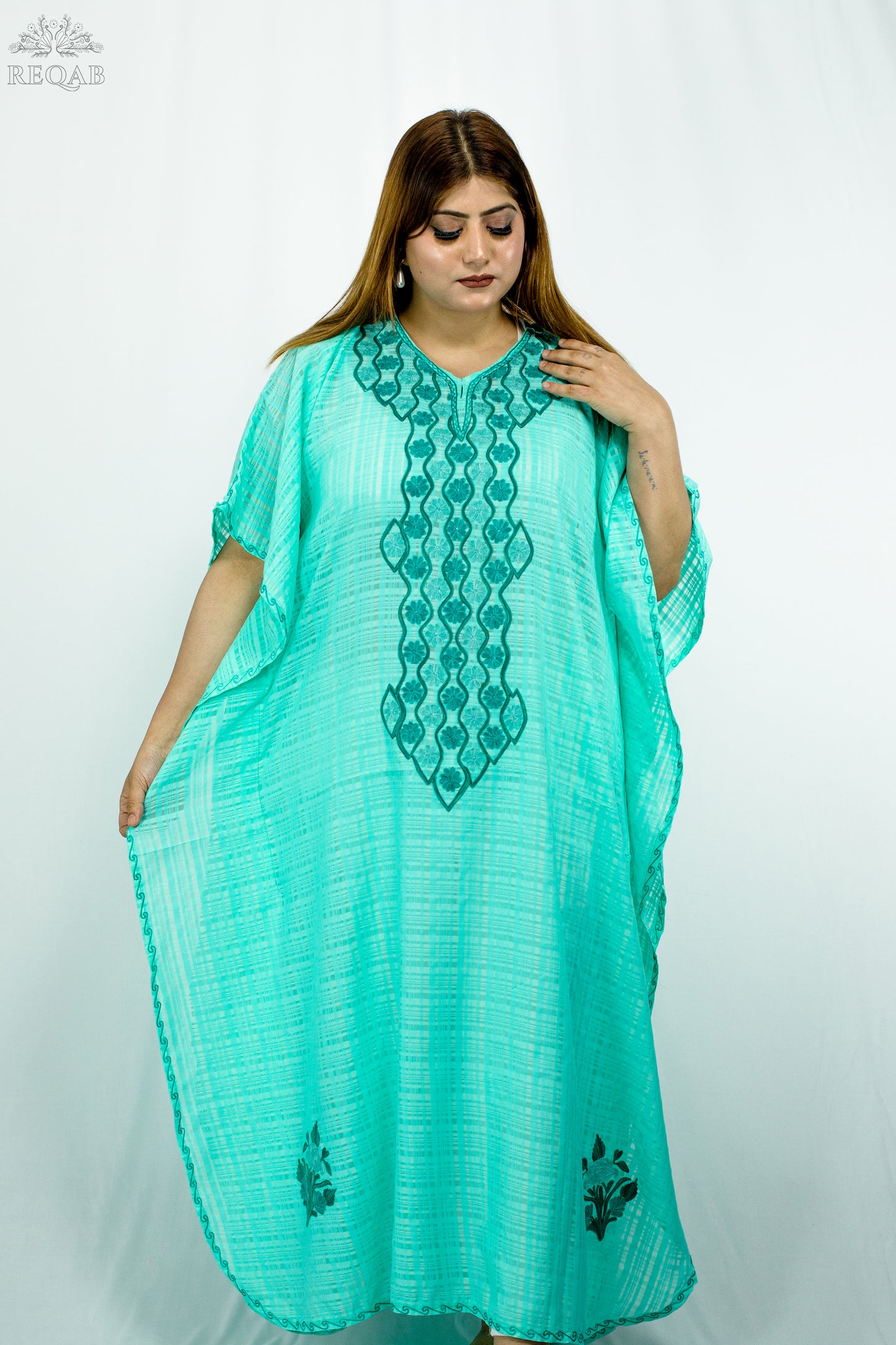 Riptide Long Kaftan with Aari Embroidery