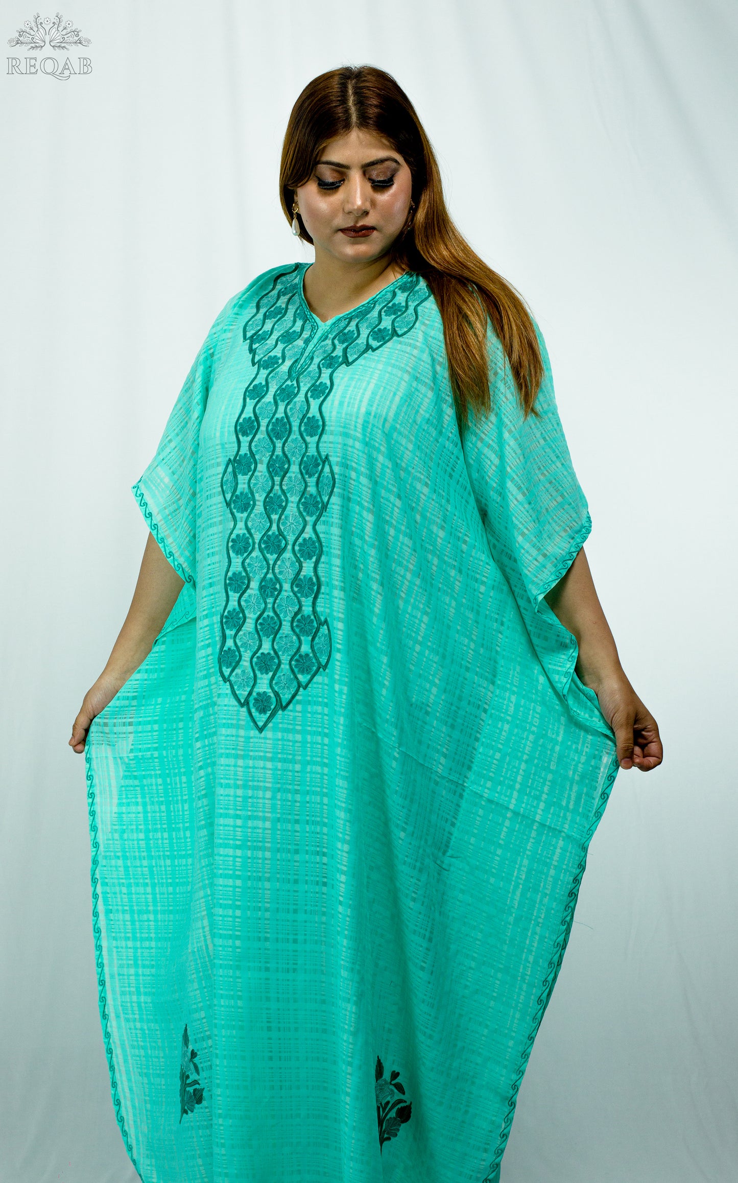 Riptide Long Kaftan with Aari Embroidery