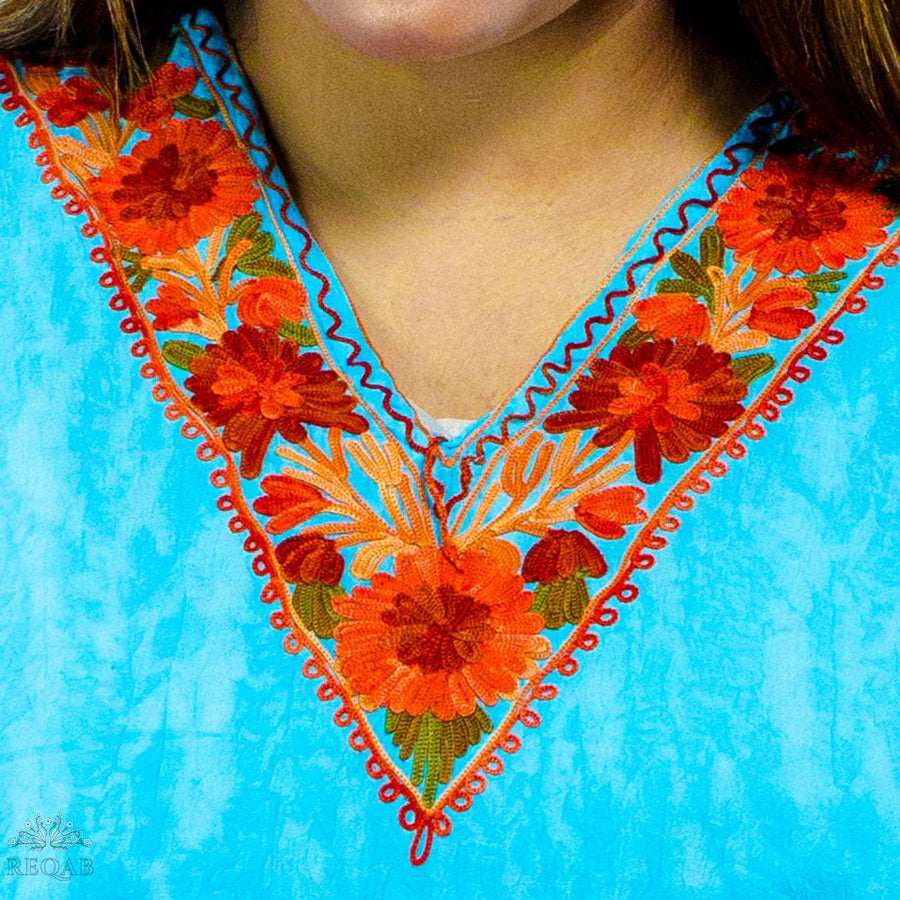 Seagull Blue Long Kaftan with Aari Embroidery