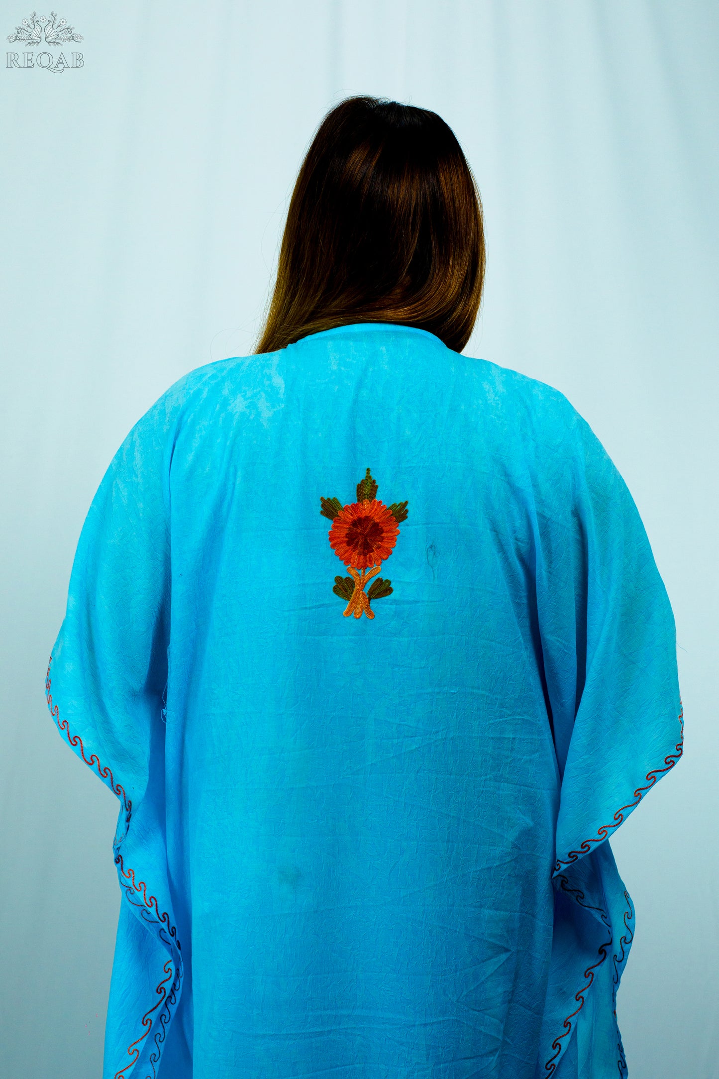 Seagull Blue Long Kaftan with Aari Embroidery