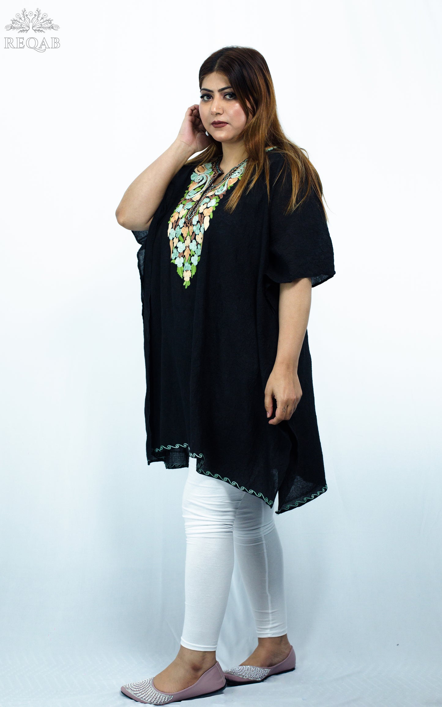 Black Nero Short Kaftan with Aari Embroidery