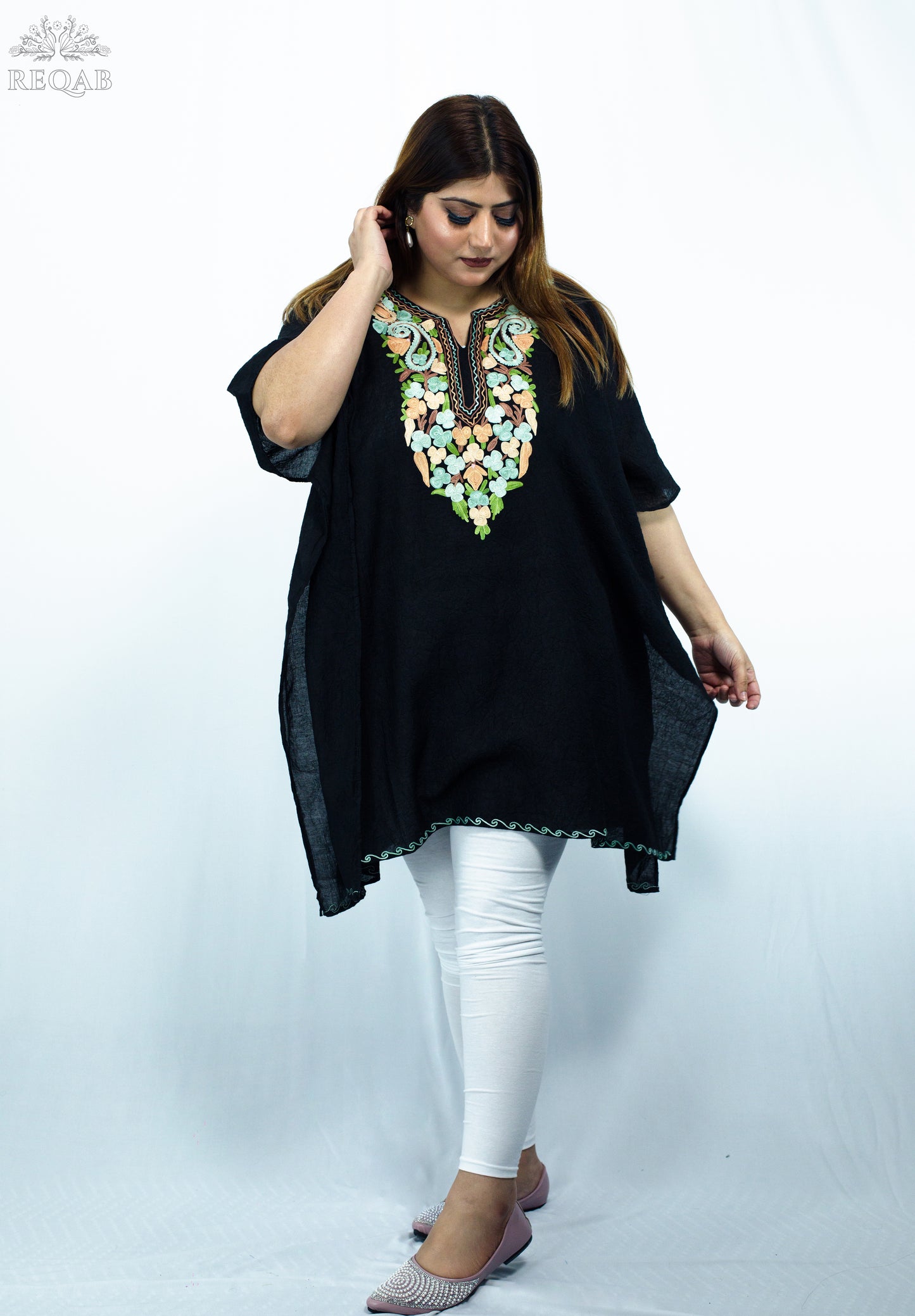 Black Nero Short Kaftan with Aari Embroidery