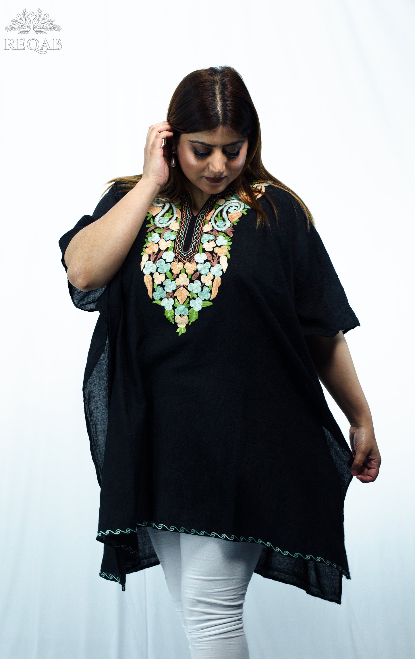 Black Nero Short Kaftan with Aari Embroidery