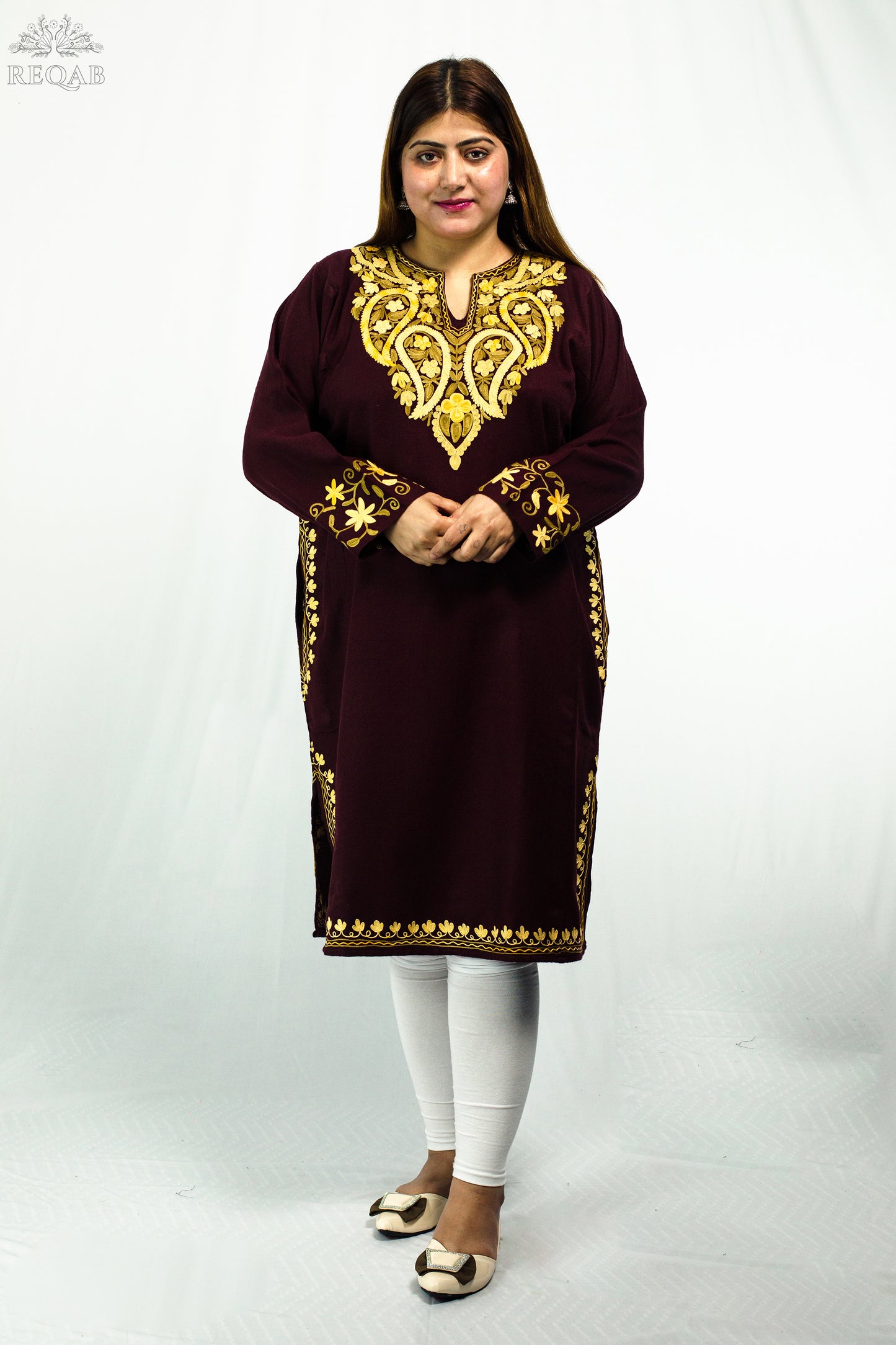 Seal Brown Pheran with Aari Embroidery