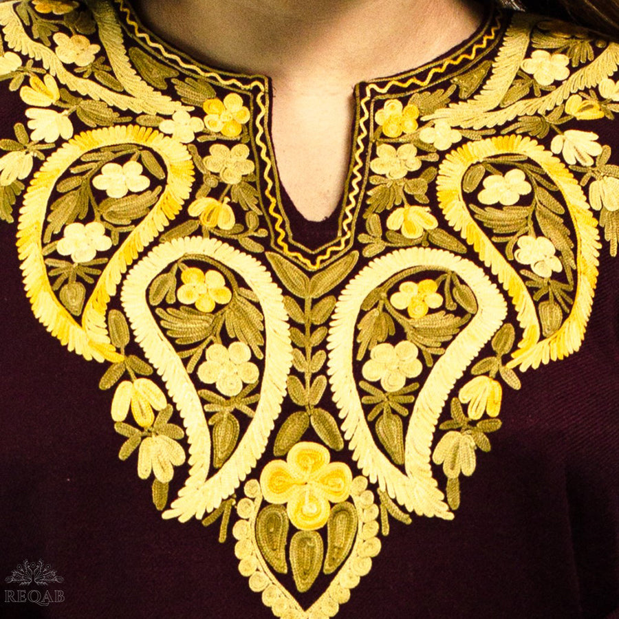 Seal Brown Pheran with Aari Embroidery