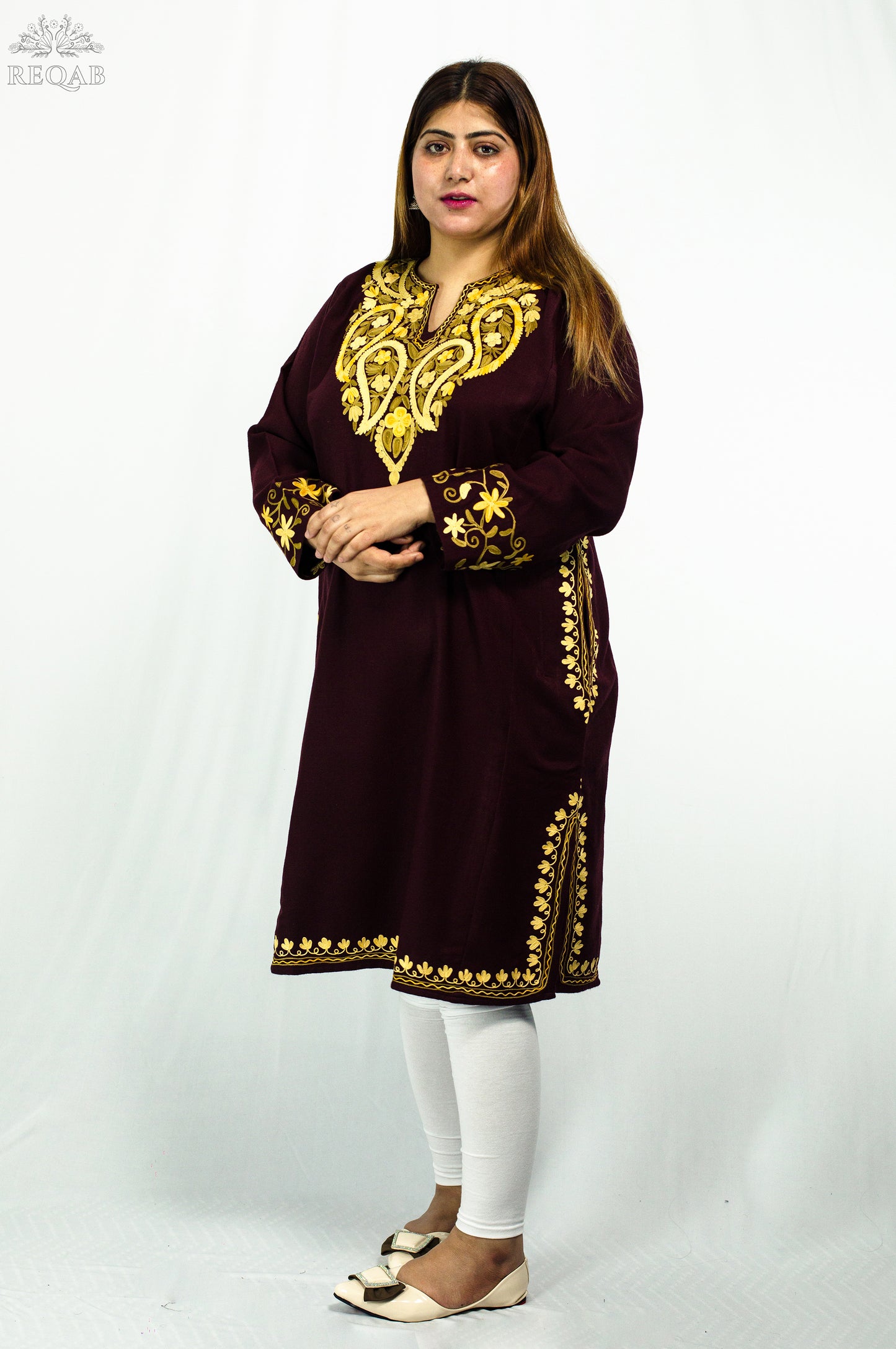 Seal Brown Pheran with Aari Embroidery
