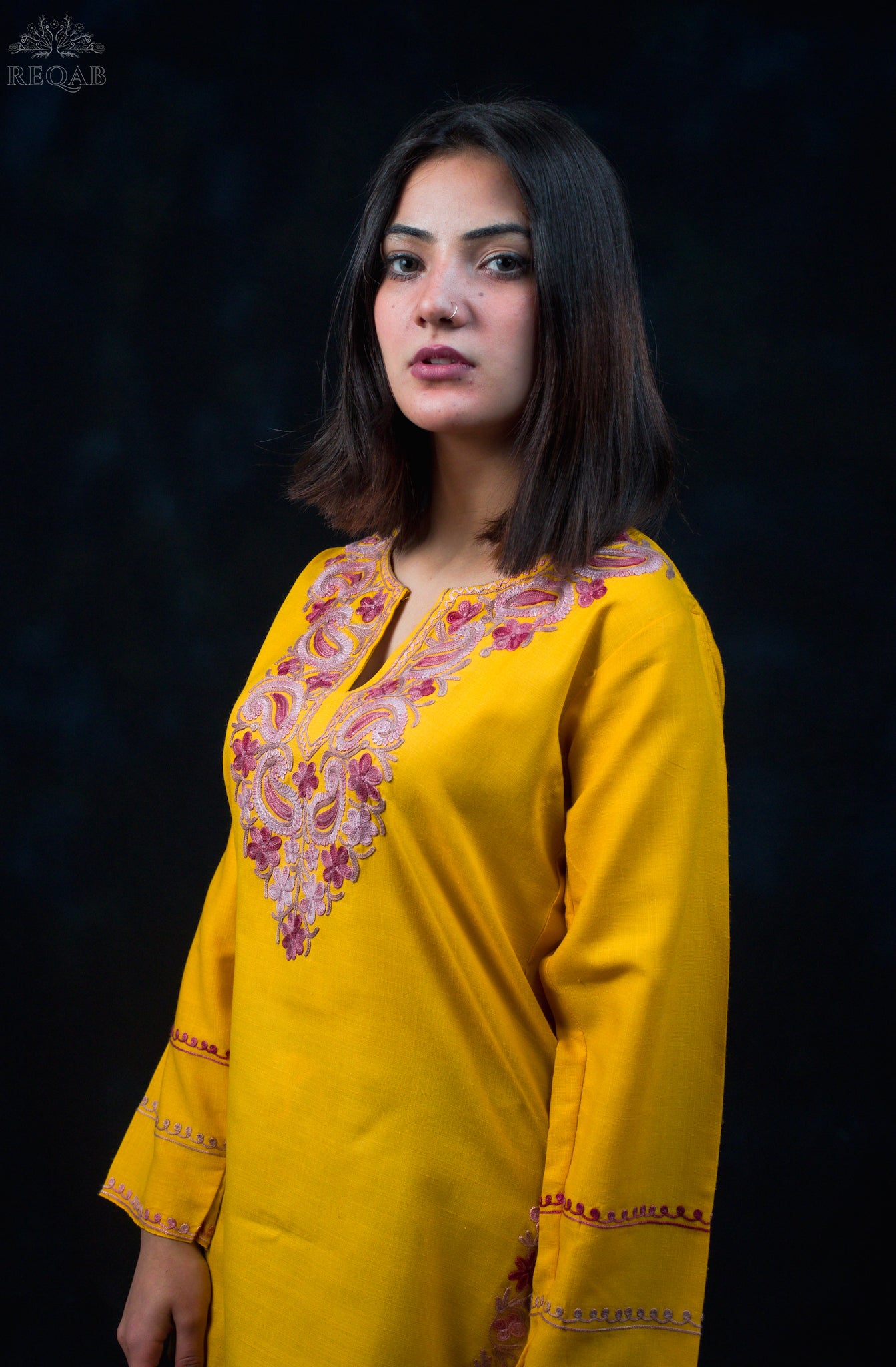 Dark Tangerine Ruby Cotton Top with Aari Embroidery