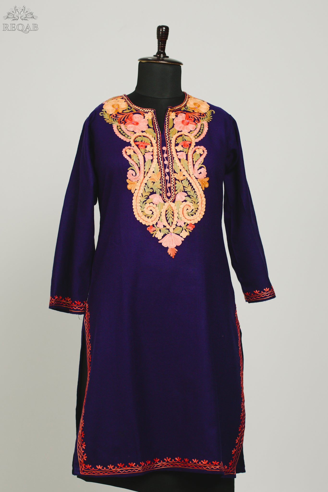 Blackcurrant Cashmilon Kurti with Aari Embroidery