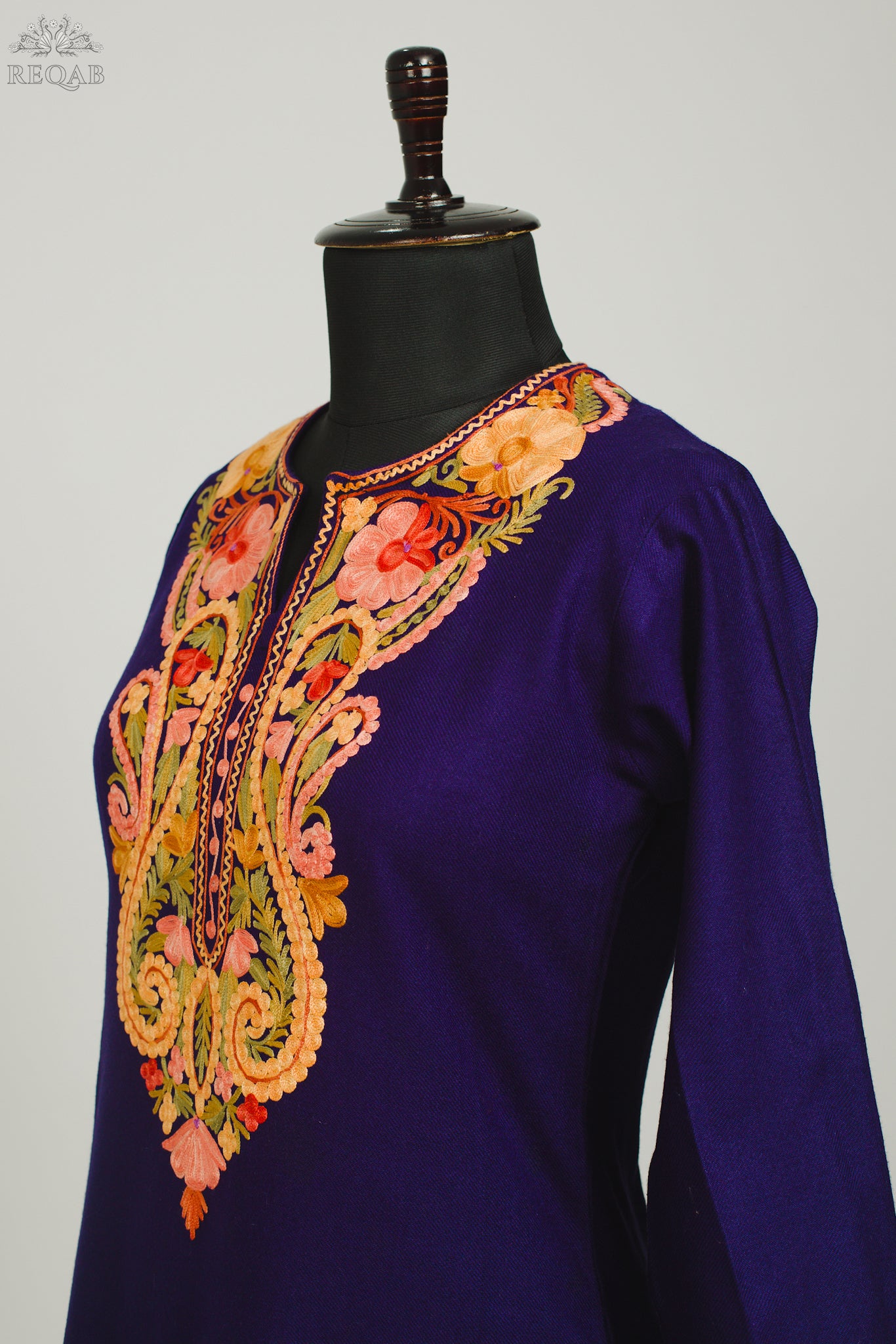 Blackcurrant Cashmilon Kurti with Aari Embroidery