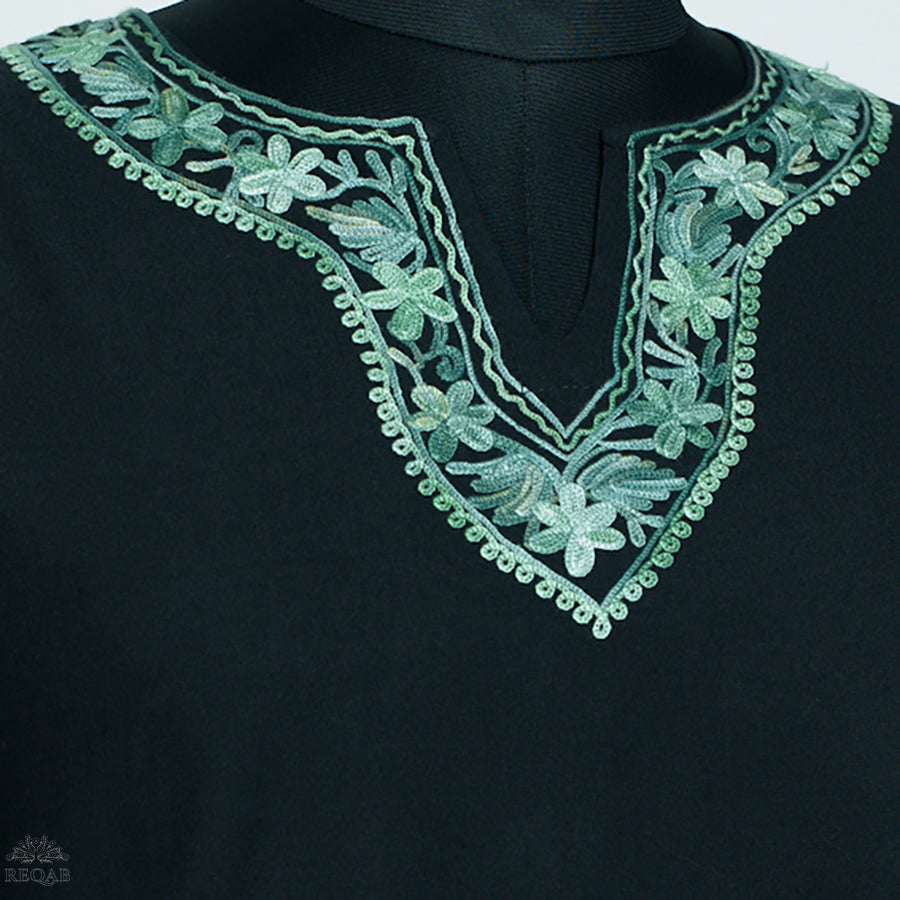 Midnight Moss Summer Cool Top with Green Aari Embroidery