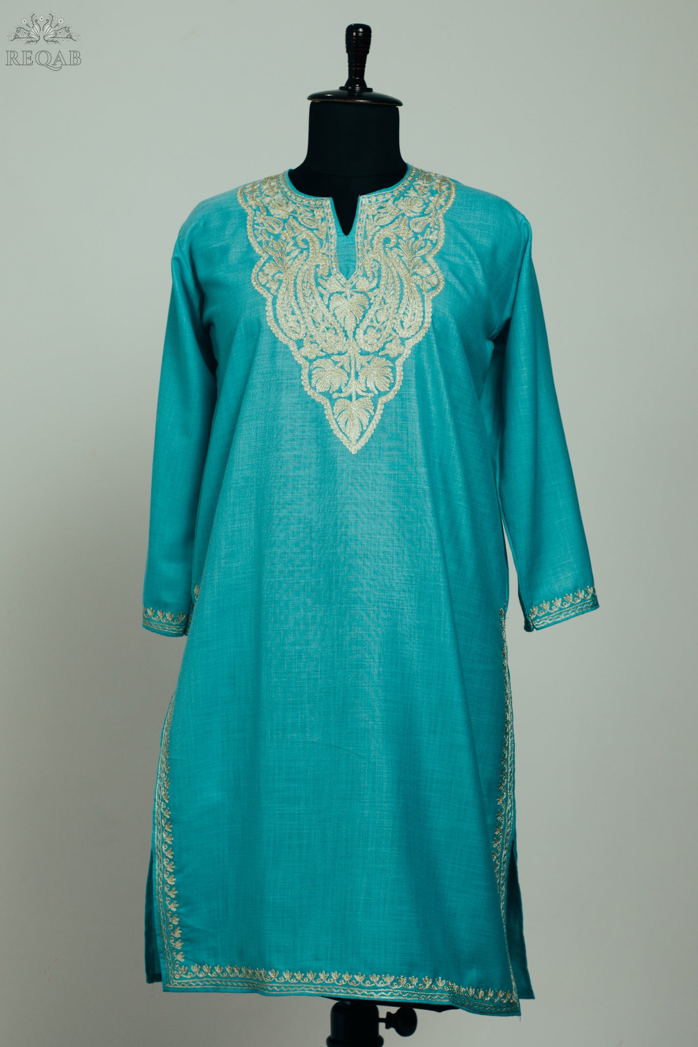 Boston Blue Ruby Cotton Kurti with Zari Embroidery